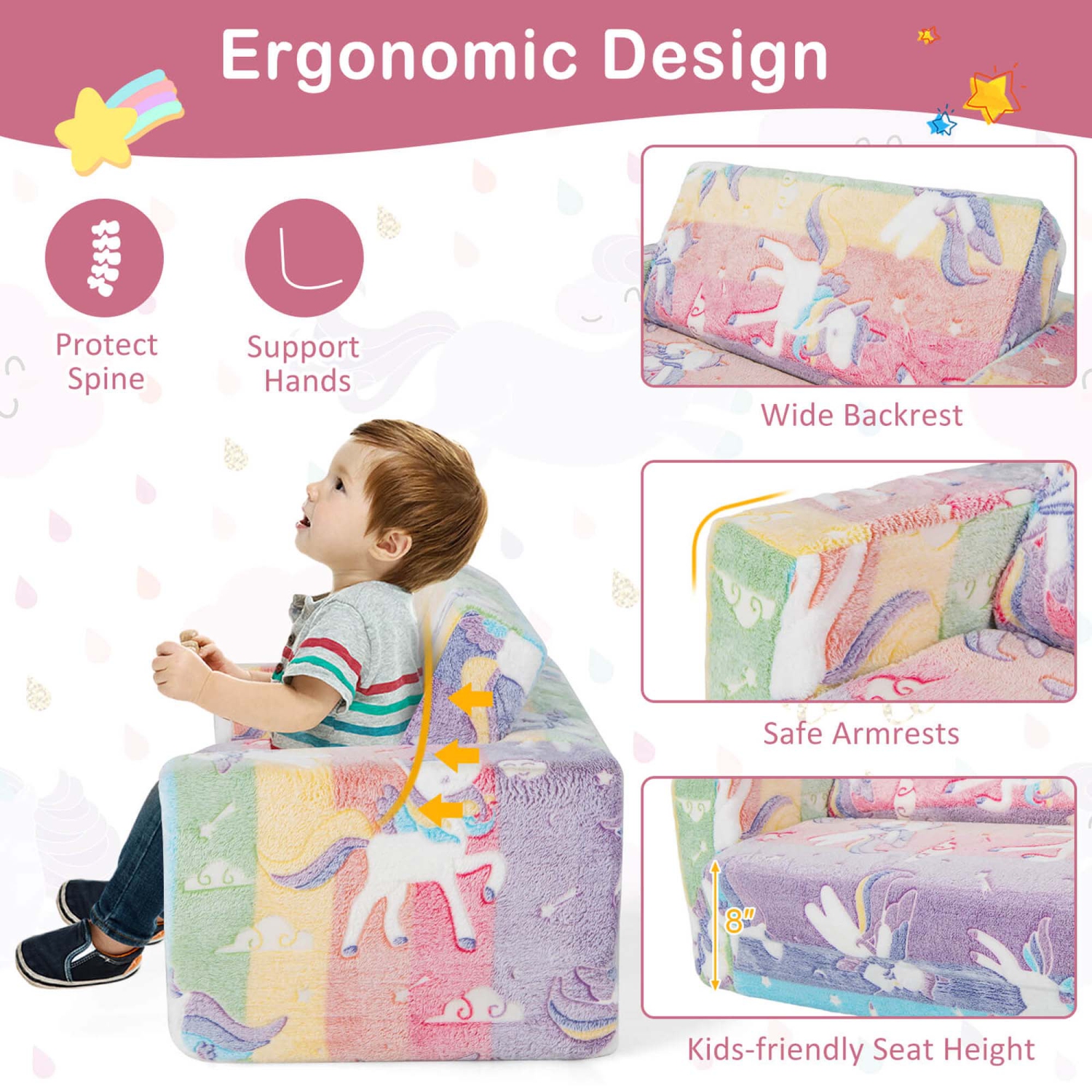 Honeyjoy 2-in-1 Flip Out Kid's Sofa Chair Convertible Toddler Couch to Lounger