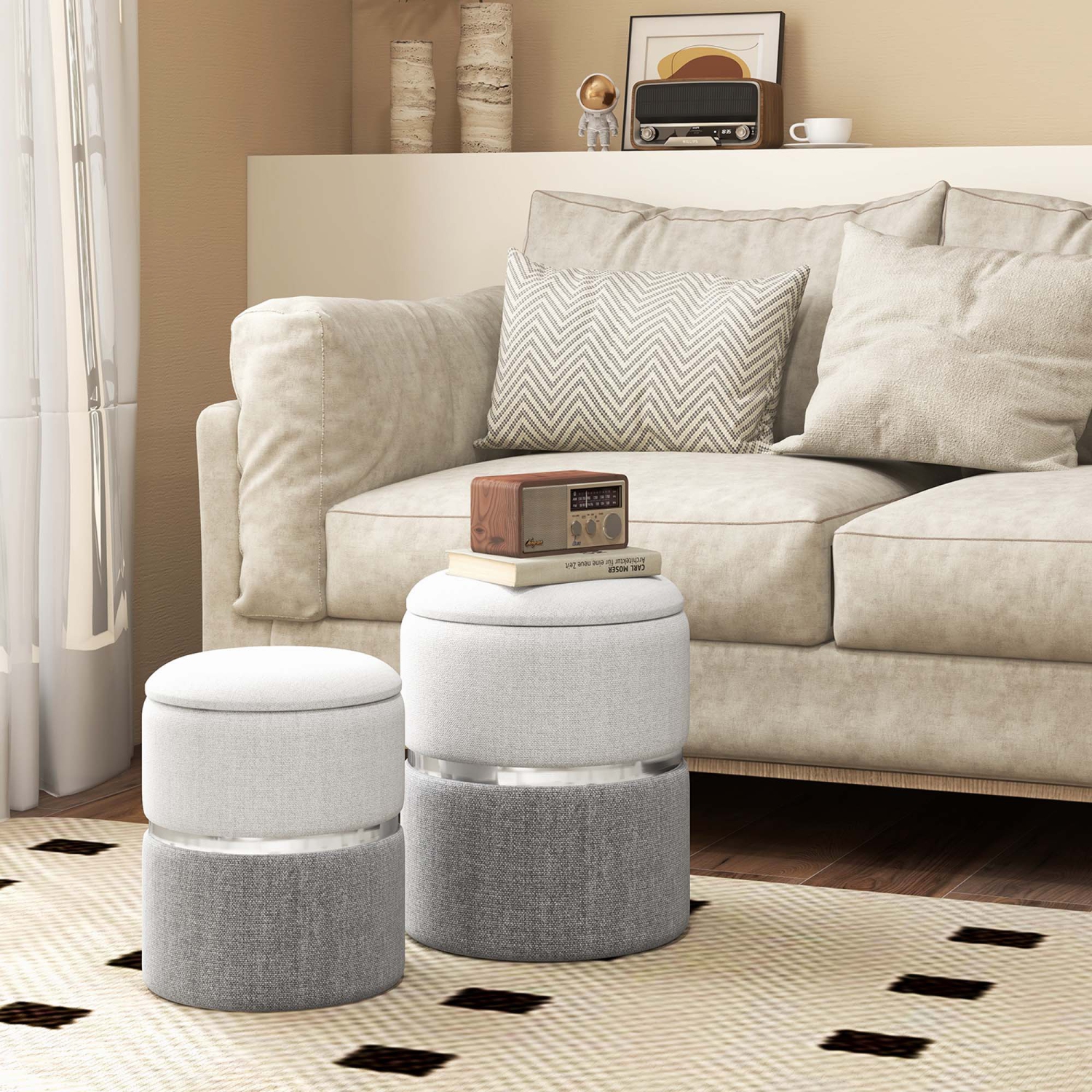 Ensemble de 2 poufs de rangement modernes en lin avec rangement de Costway pour chambre à coucher