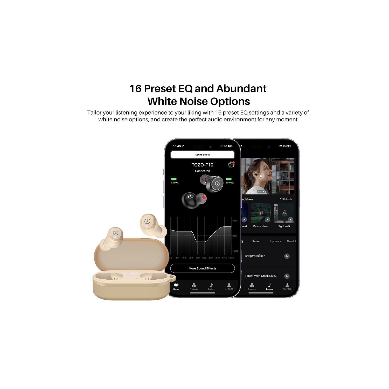 TOZO T10 mini Earbuds Support APP Customize 16 EQ In-Ear Noise Cancelling True Wireless-Khaki
