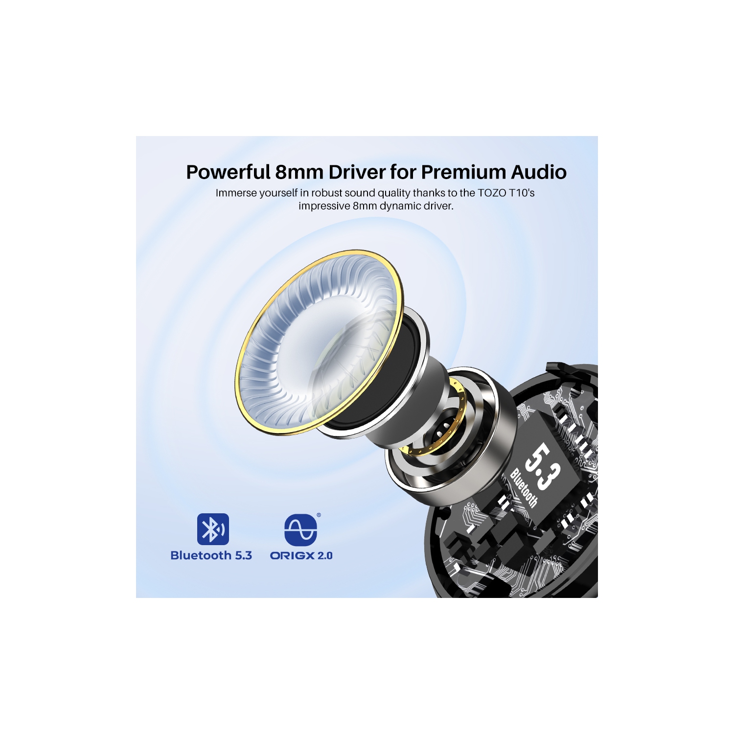 TOZO T10 Mini Earbuds Support APP personnaliser 16 EQ écouteurs bouton suppression du bruit True Wireless-Bleu marine