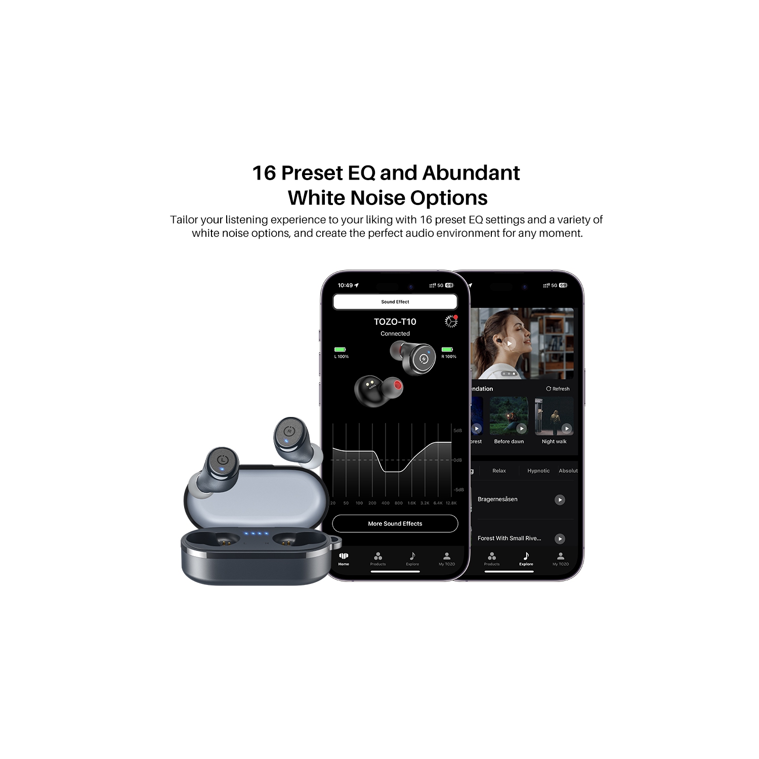 TOZO T10 Mini Earbuds Support APP personnaliser 16 EQ écouteurs bouton suppression du bruit True Wireless-Bleu marine