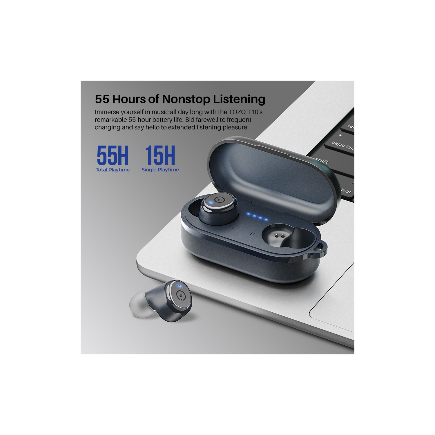 TOZO T10 Mini Earbuds Support APP personnaliser 16 EQ écouteurs bouton suppression du bruit True Wireless-Bleu marine