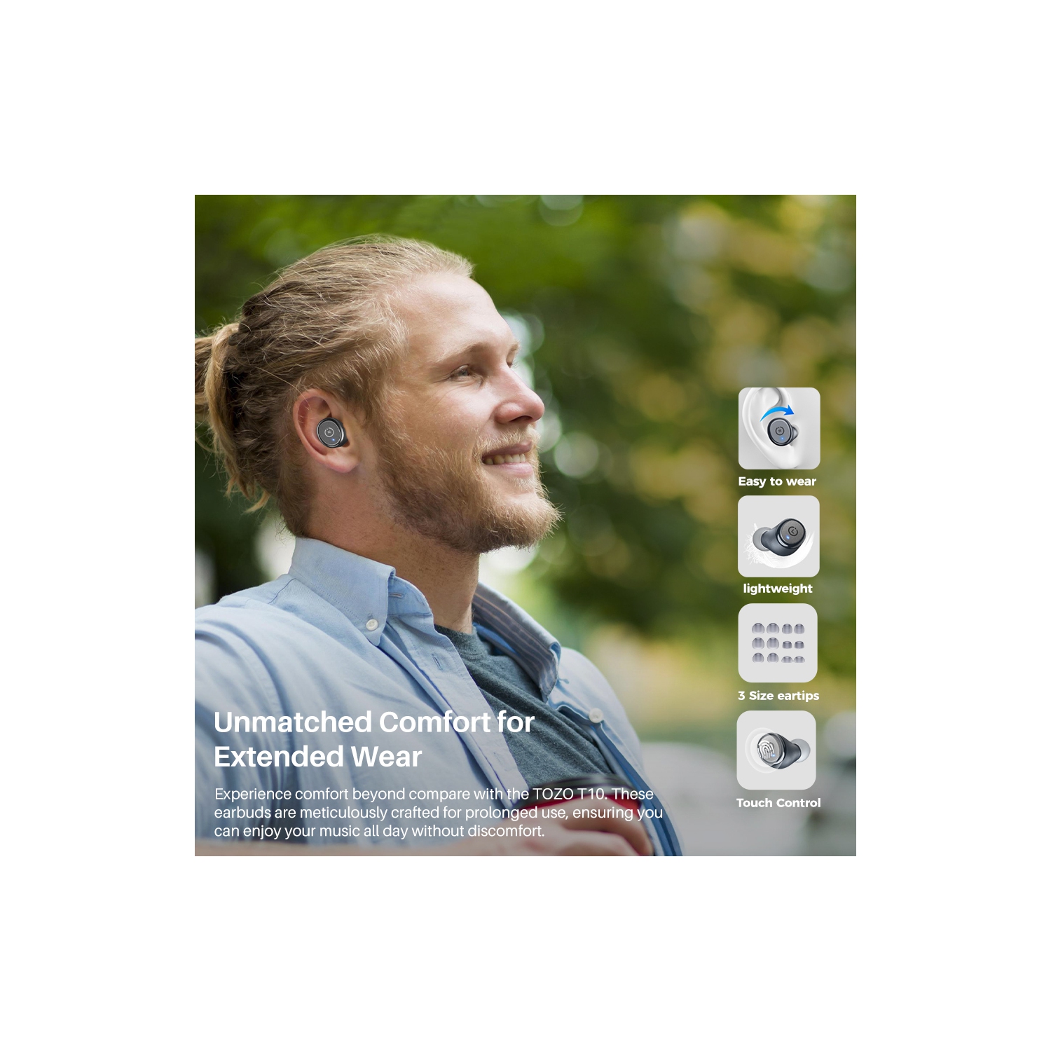 TOZO T10 Mini Earbuds Support APP personnaliser 16 EQ écouteurs bouton suppression du bruit True Wireless-Bleu marine