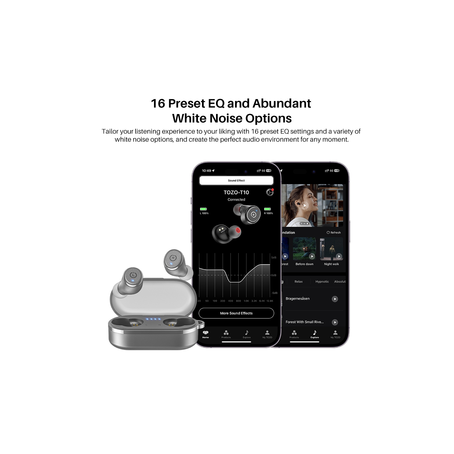 TOZO T10 mini Earbuds Support APP Customize 16 EQ In-Ear Noise Cancelling True Wireless-Gray