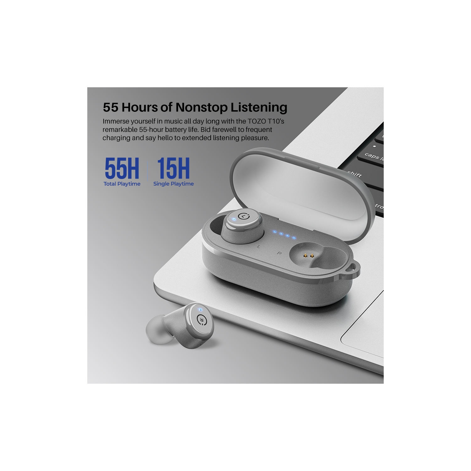 TOZO T10 mini Earbuds Support APP Customize 16 EQ In-Ear Noise Cancelling True Wireless-Gray