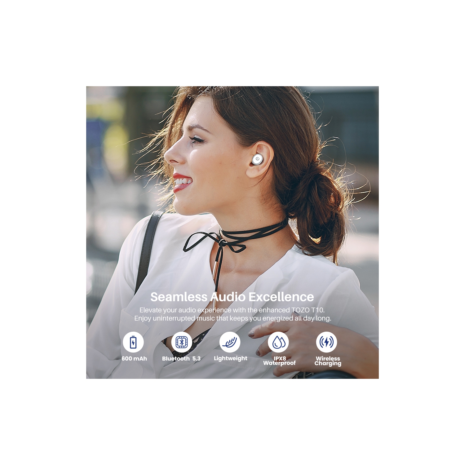 Les mini-écouteurs bouton T10 de TOZO sont compatibles avec l'APPLICATION personnaliser les écouteurs boutons 100 % sans fil à suppression du bruit