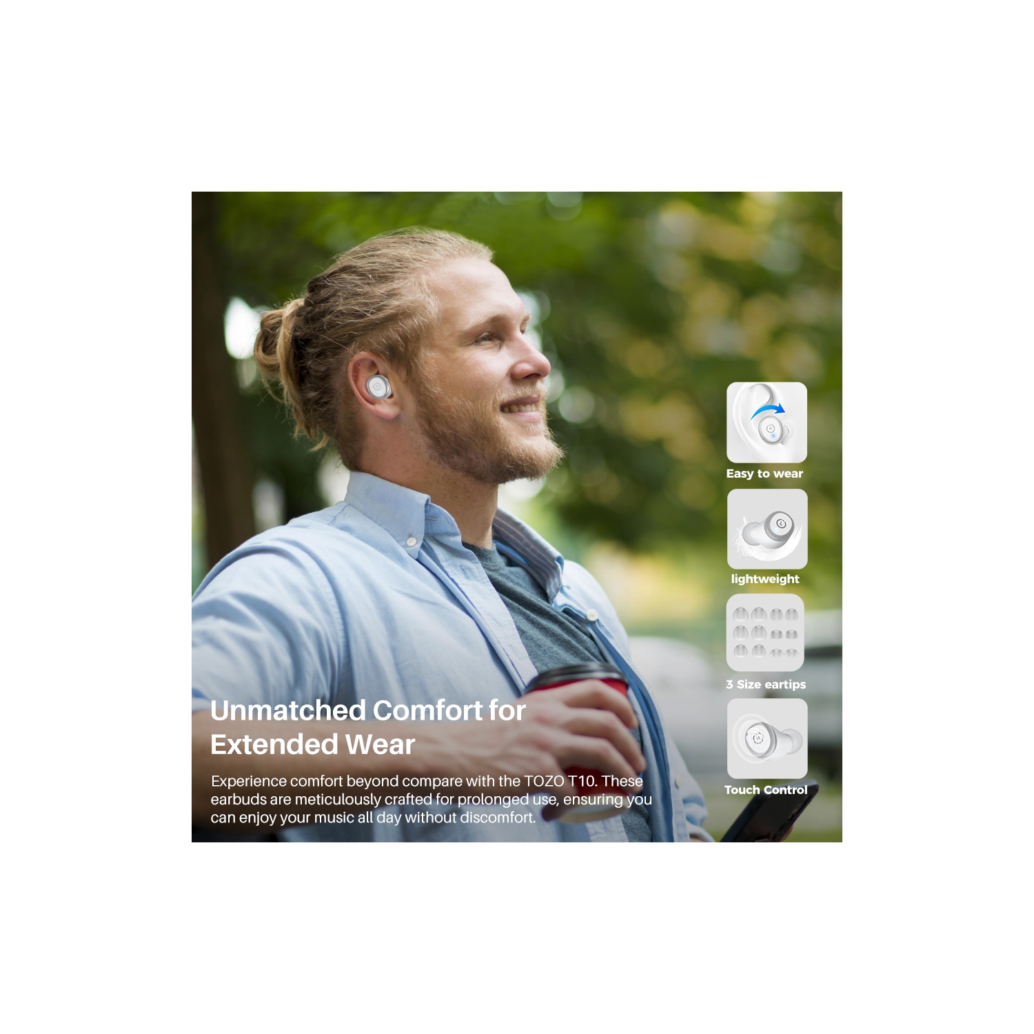 Les mini-écouteurs bouton T10 de TOZO sont compatibles avec l'APPLICATION personnaliser les écouteurs boutons 100 % sans fil à suppression du bruit