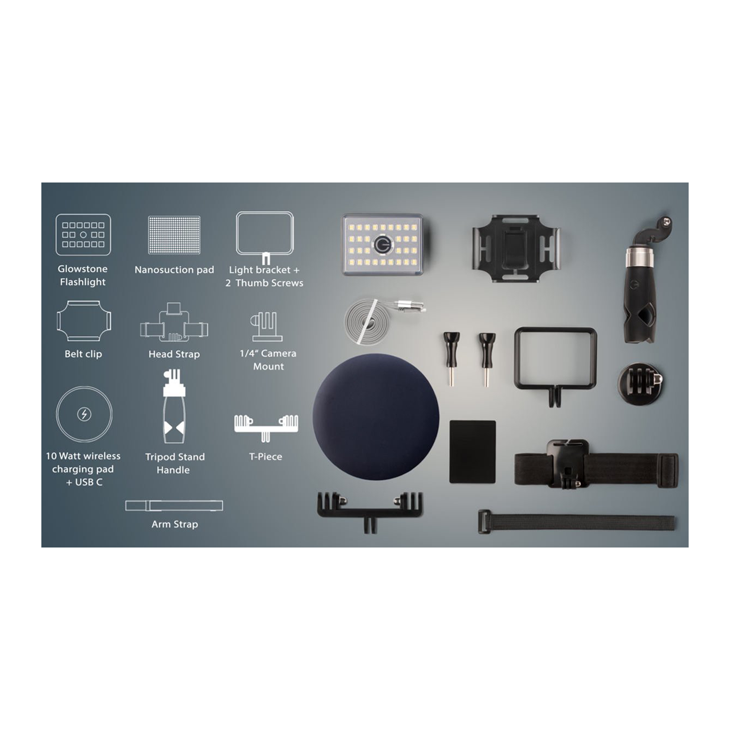 Glowstone – Lampe de poche ultra-compacte et puissante – Accessoires PK 8 – 900&nbsp;lm, 75&nbsp;g, projecteur mains libres en caoutchouc étanche