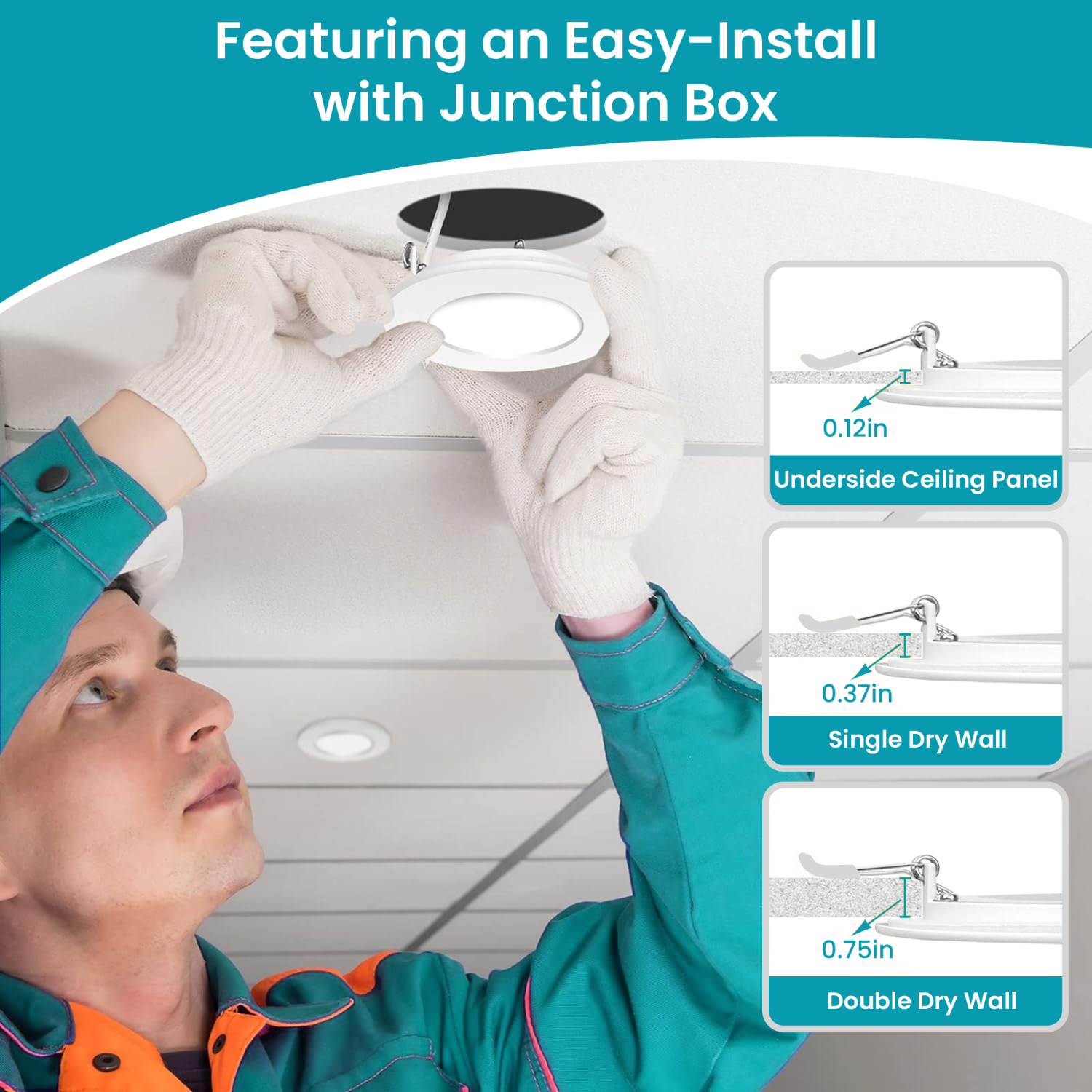 4-Inch LED Recessed Slim Panel Lights with Junction Box, 9W 750LM 3000K Warm White Dimmable LED Pot Lights, Damp Rated ETL FCC Listed Ceiling Lights -