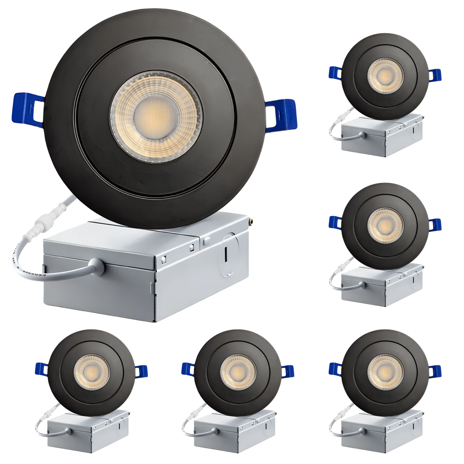 LED 4-Inch Black Gimbal Recessed Slim LED Pot Lights with Junction Box, 4000K Natural White Dimmable 7W 60W Equivalent, IC Rated 560LM, Damp Rated