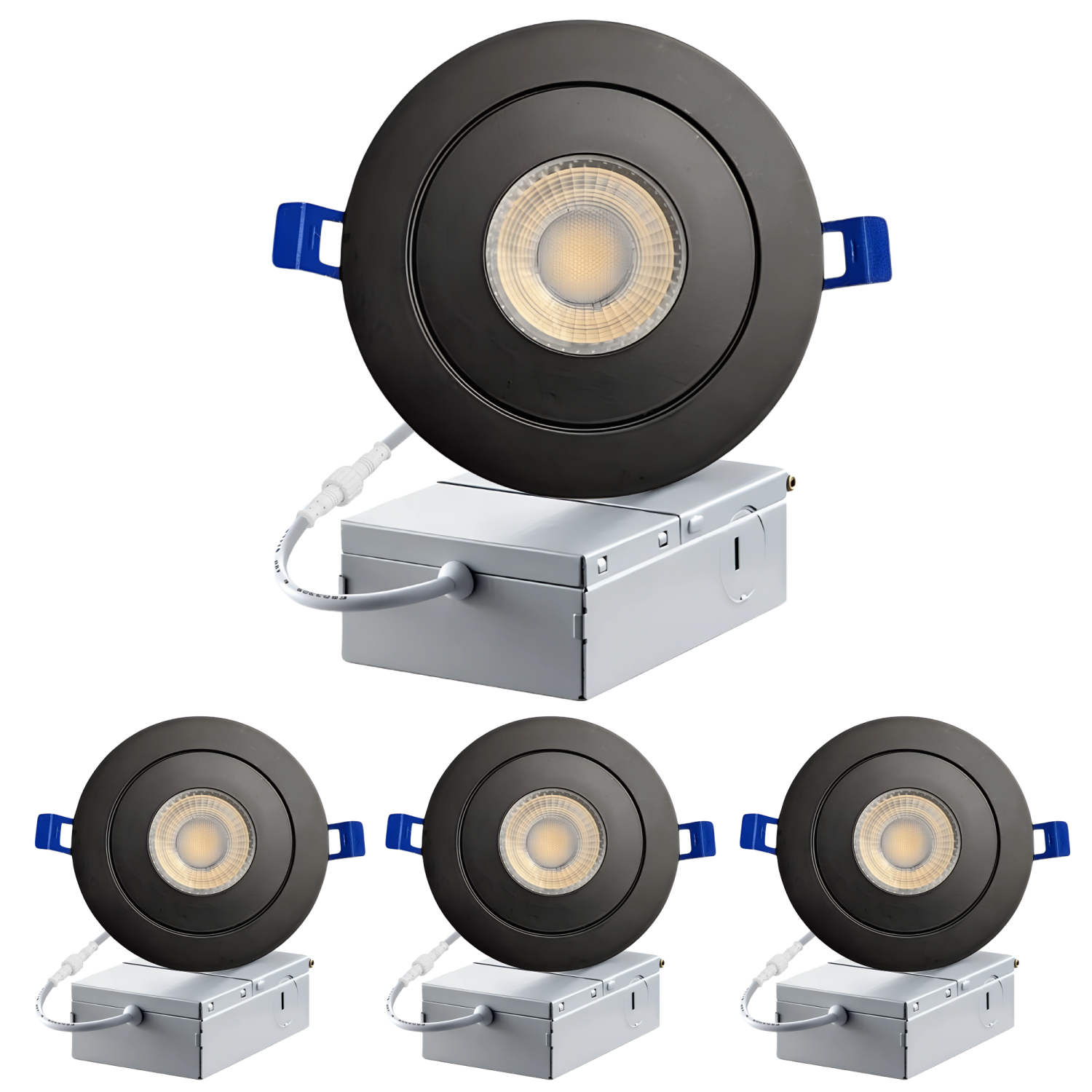 LED 4-Inch Black Gimbal Recessed Slim LED Pot Lights with Junction Box, 3000K Warm White Dimmable 7W 60W Equivalent, IC Rated 560LM, Damp Rated