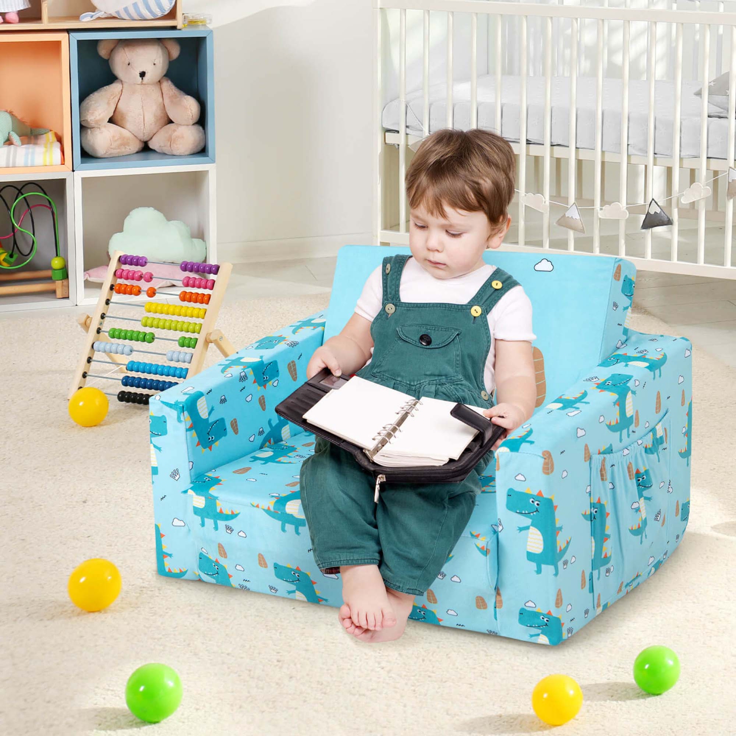 Costway 2-in-1 Convertible Kids Sofa Children Flip-Out Lounger Couch Upholstered Sleeper