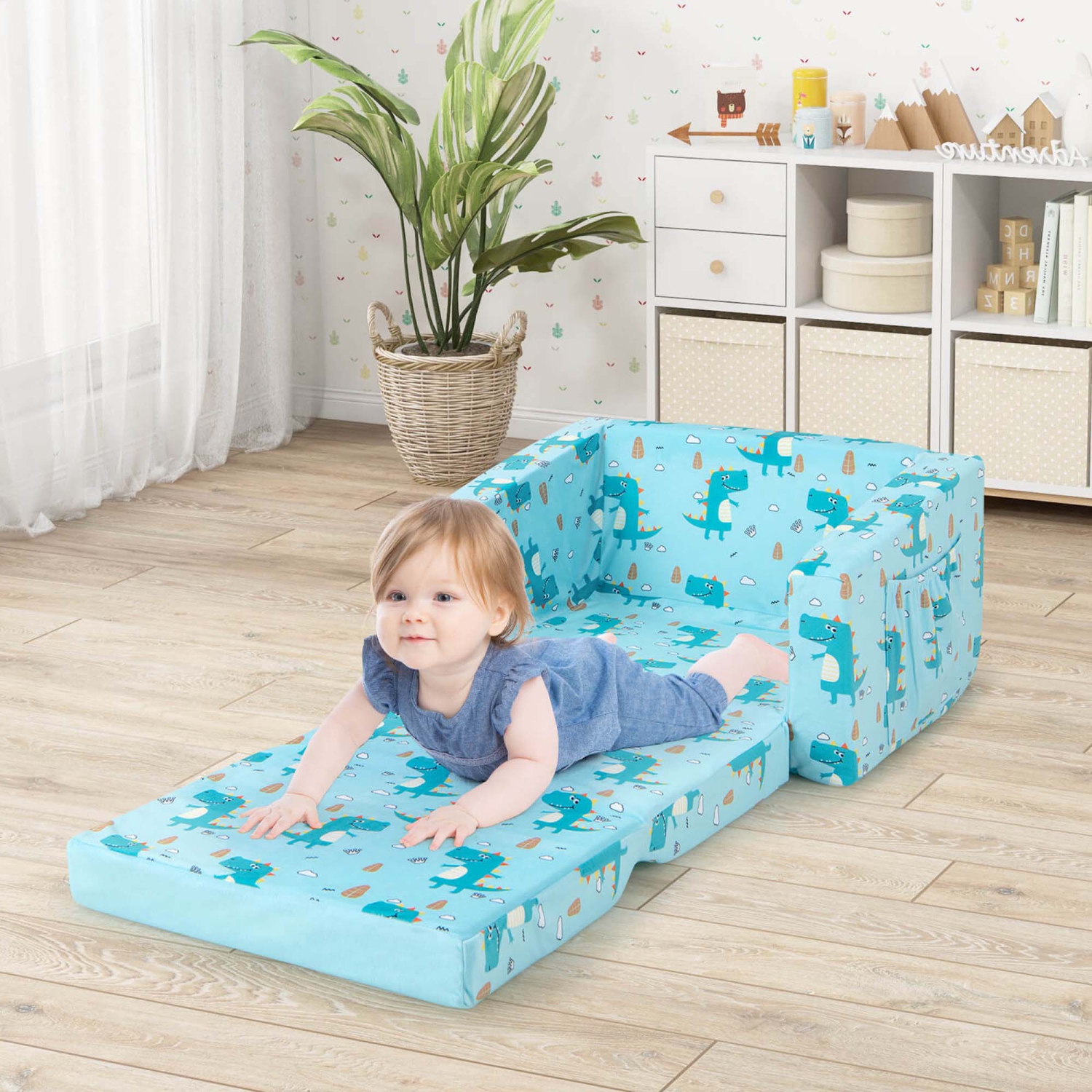 Costway 2-in-1 Convertible Kids Sofa Children Flip-Out Lounger Couch Upholstered Sleeper