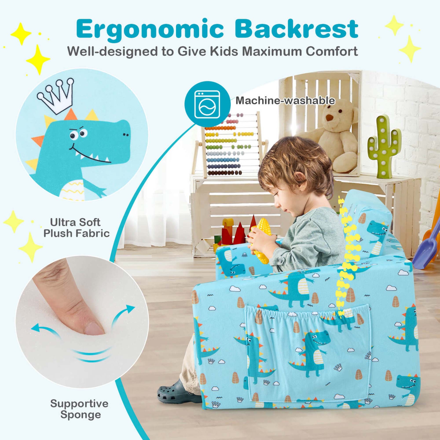 Costway 2-in-1 Convertible Kids Sofa Children Flip-Out Lounger Couch Upholstered Sleeper