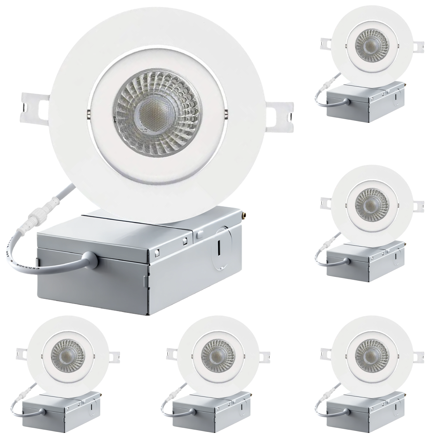 LED 4-Inch White Gimbal Recessed Slim LED Pot Lights with Junction Box, 3000K Warm White Dimmable 7W 60W Equivalent, IC Rated 560LM, Damp Rated