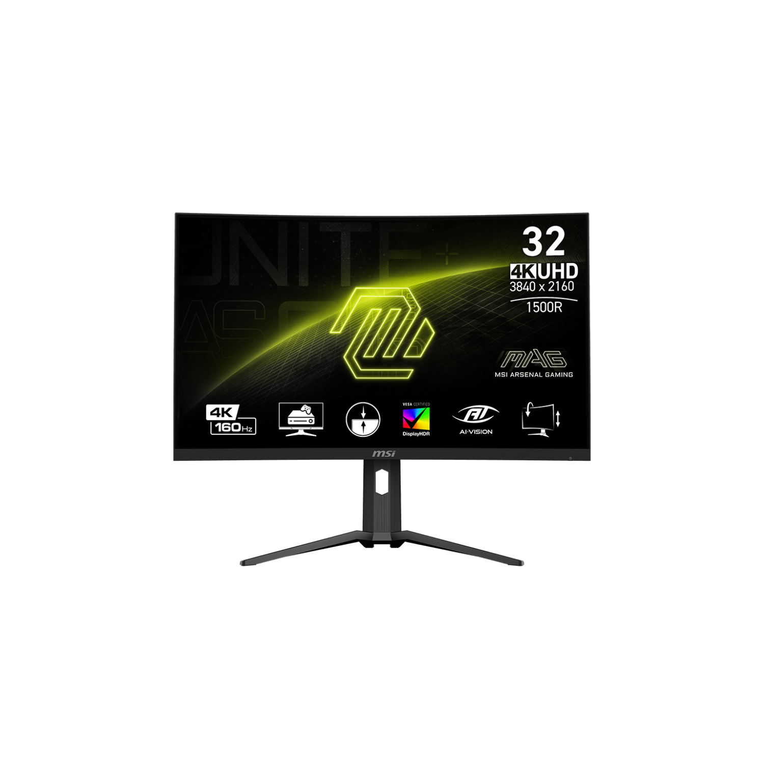 MSI MAG 321CUP, 31.5" UHD Curved Gaming Monitor 1500R 3840 x 2160 VA Panel, 160Hz / 1ms, Adaptive-Sync - DP 1.4a, USB Type-C, Height adjustable