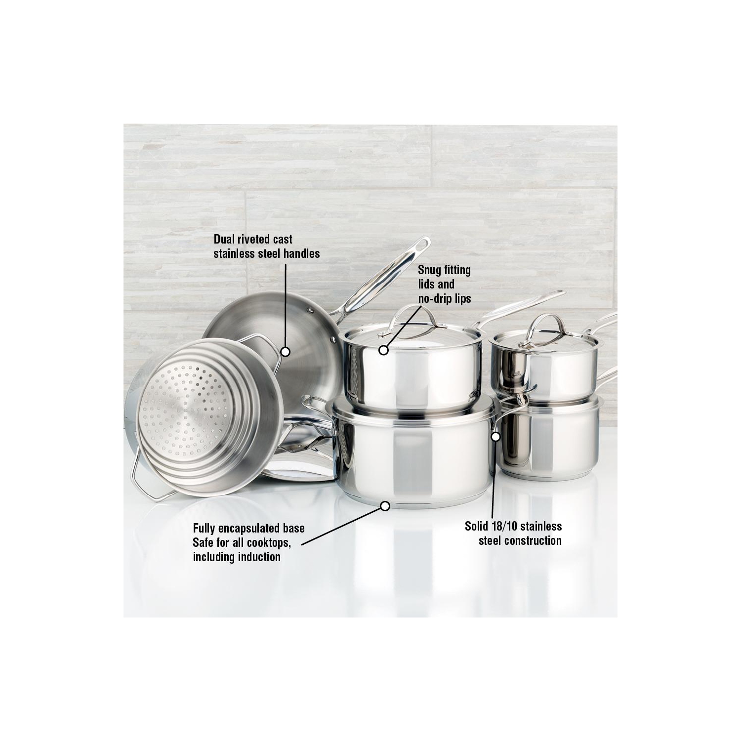 Meyer Confederation Stainless Steel Cookware Set, 11-Piece, Made in Canada
