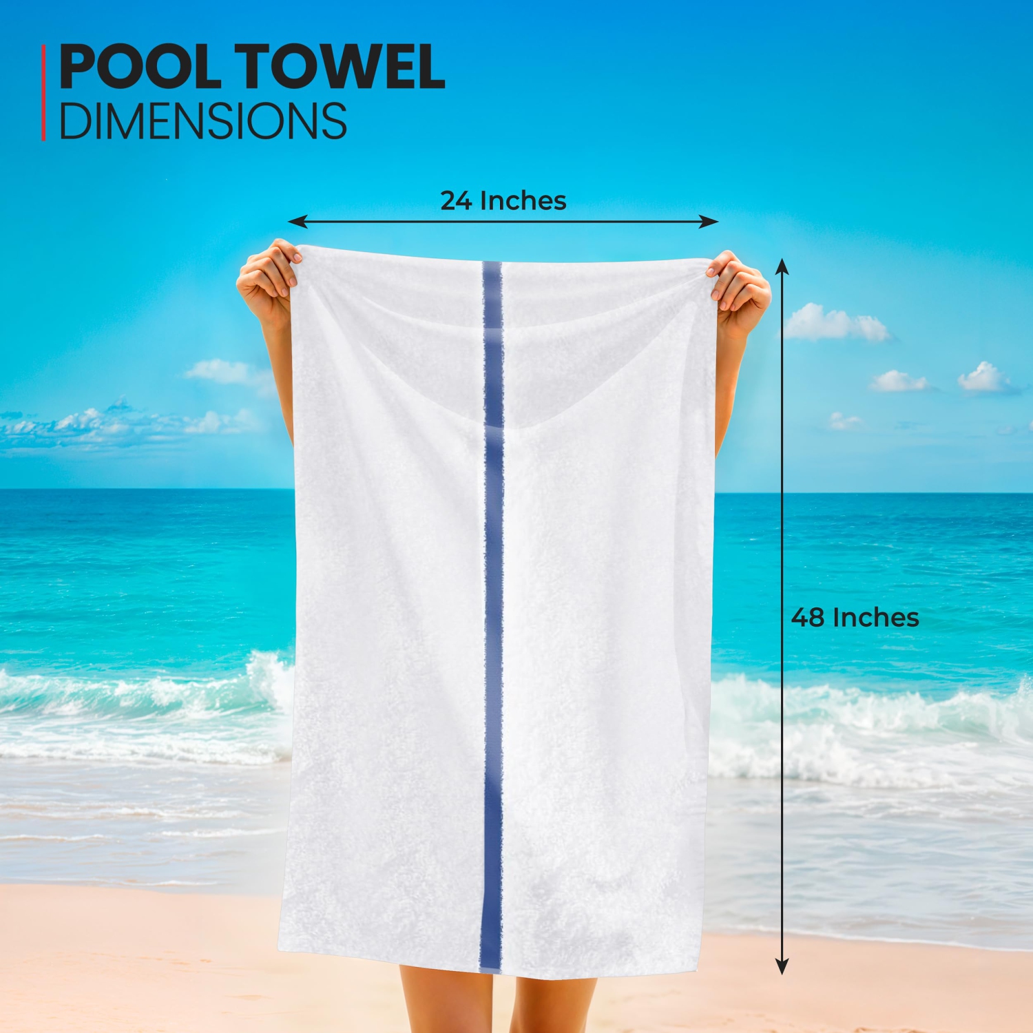Ensemble de serviettes de piscine en lin canadien, paq. 6, blanc avec rayure bleue 24x48&nbsp;po, doux absorbant, séchage rapide Serviettes en coton