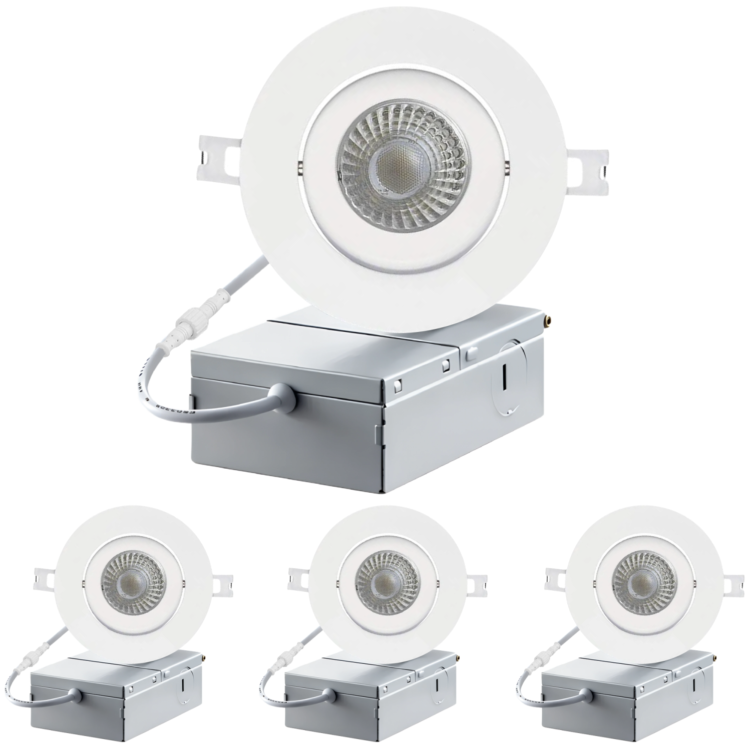 LED 3-Inch White Gimbal Recessed Slim LED Pot Lights with Junction Box, 3000K Warm White Dimmable 7W 60W Equivalent, IC Rated 560LM, Damp Rated