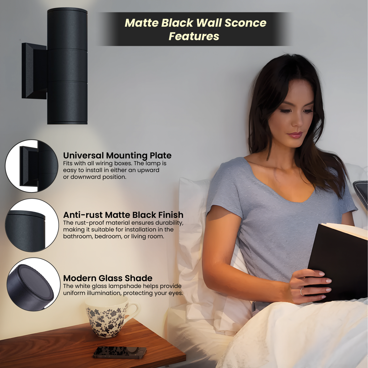 Strak Outdoor Wall Light, 12-Inch Cylinder Up and Down Black Light, Damp rated, IP65, 3CCT in One,CETL, ideal for Porch, Patio, 1-Pack