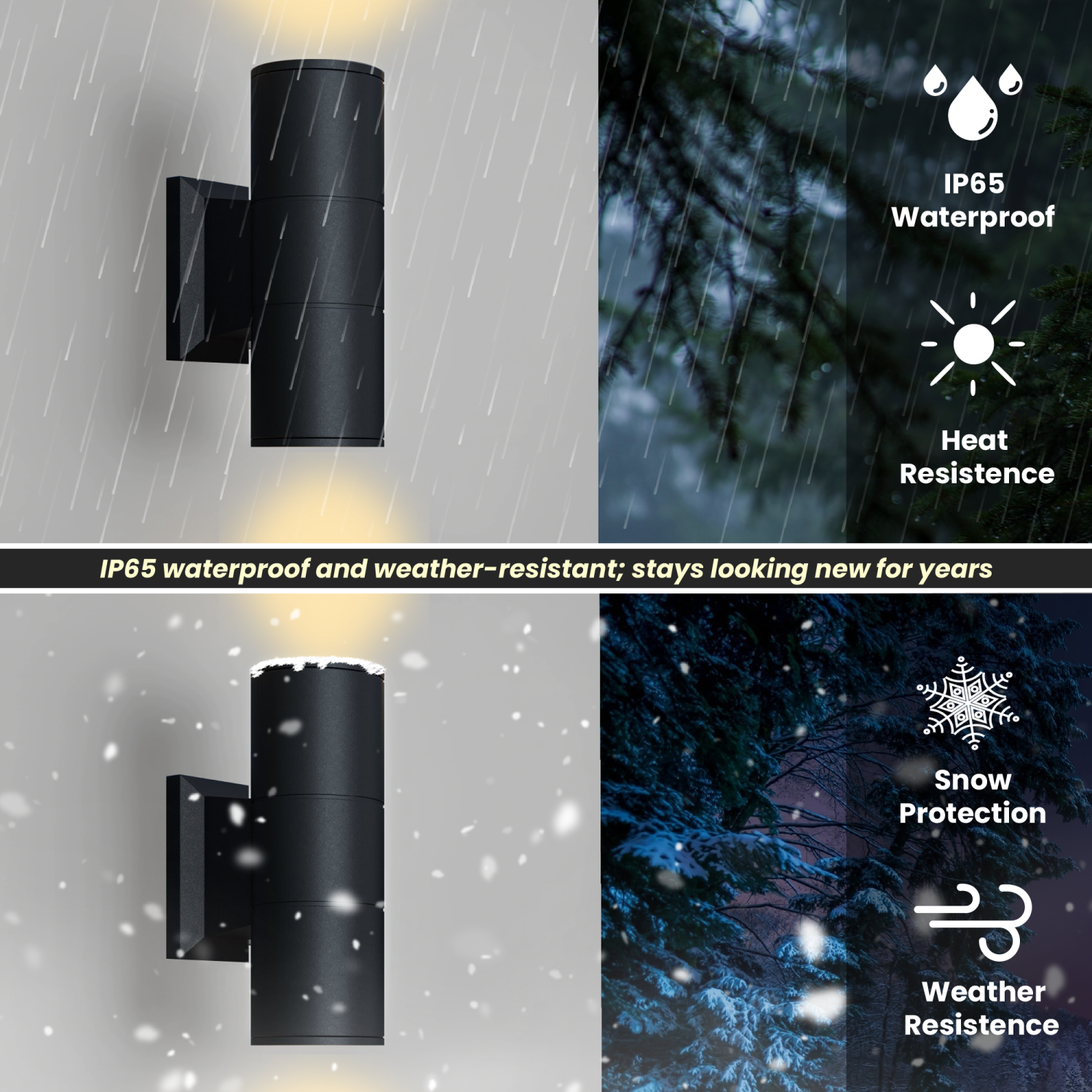 Strak Outdoor Wall Light, 12-Inch Cylinder Up and Down Black Light, Damp rated, IP65, 3CCT in One,CETL, ideal for Porch, Patio, 1-Pack