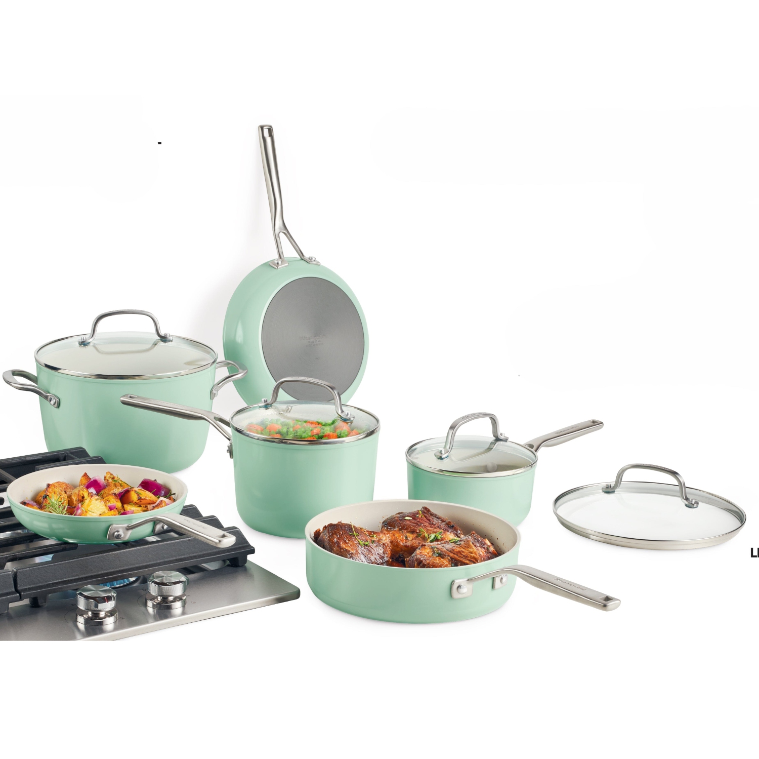 KitchenAid 10pc Hard Anodized Ceramic Cookware Set - Pistachio