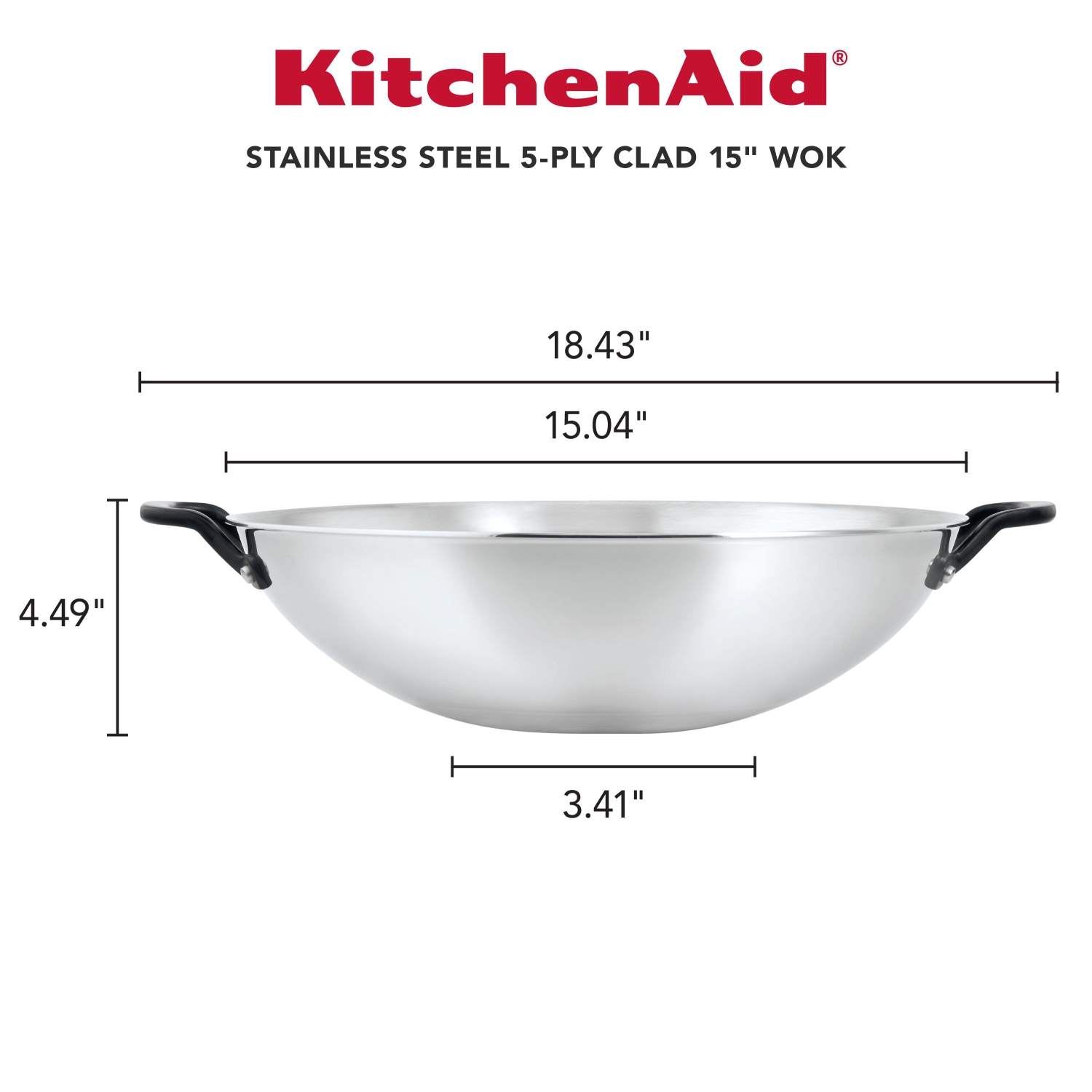 KitchenAid 5-Ply Clad Stainless Steel Wok, 15-Inch, Polished Stainless Steel
