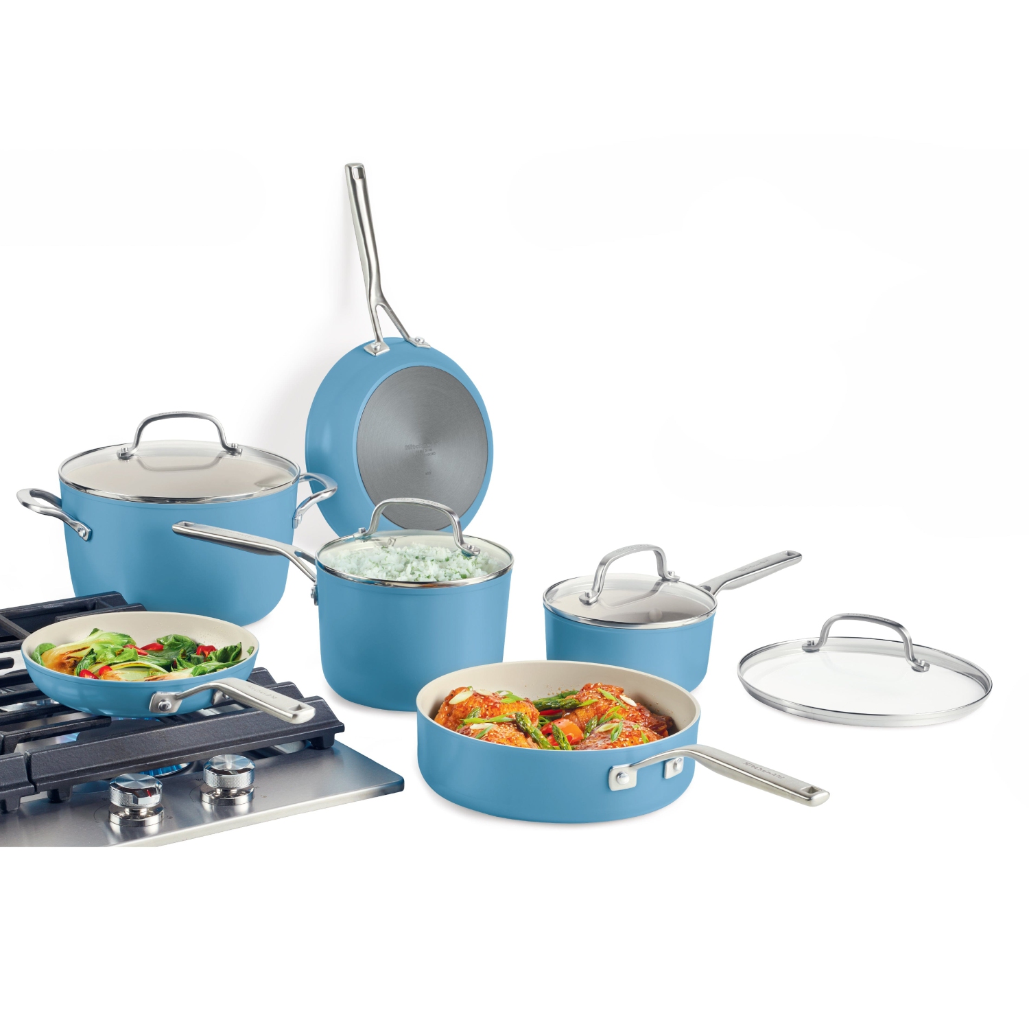 Batterie de cuisine de 10pc pièces en céramique à anodisation dure de KitchenAid - velours bleu