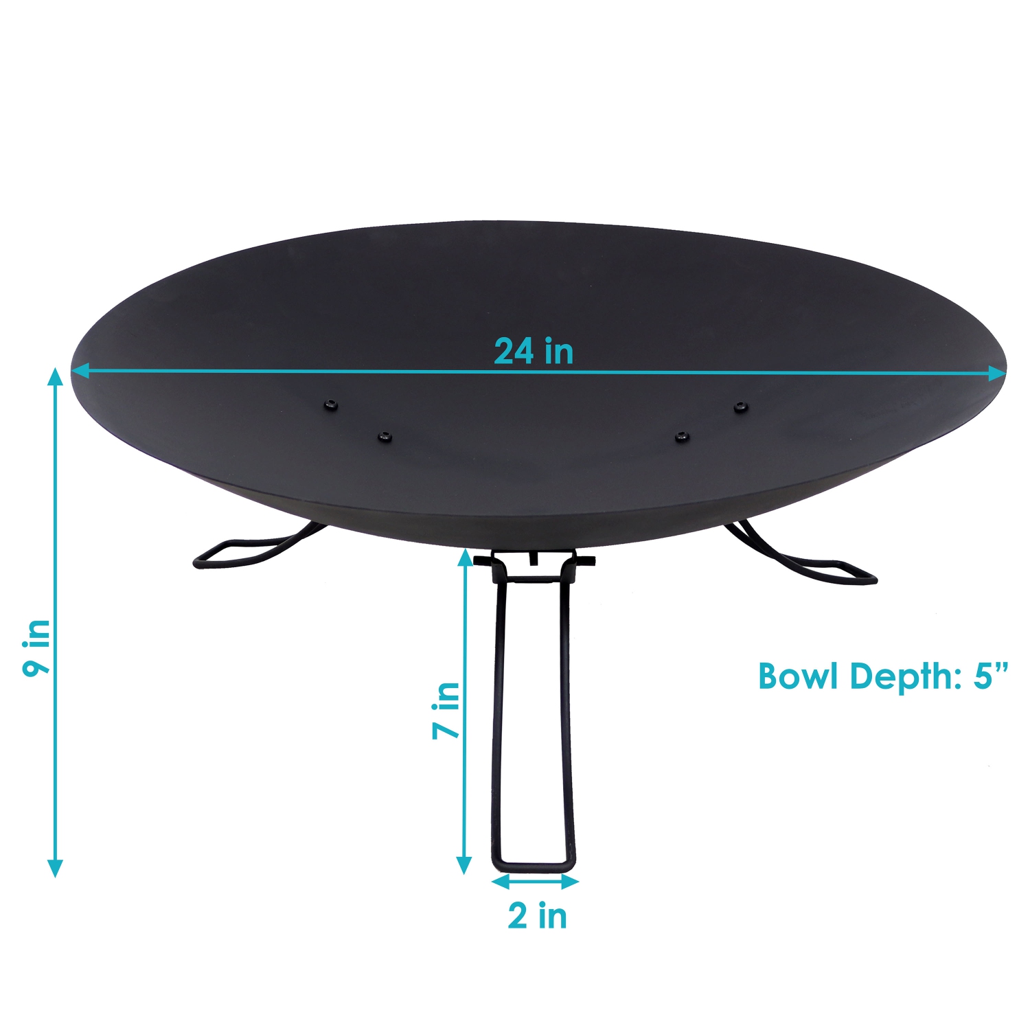 Sunnydaze 24 in Classic Ebony Steel Fire Pit Bowl with Folding Legs