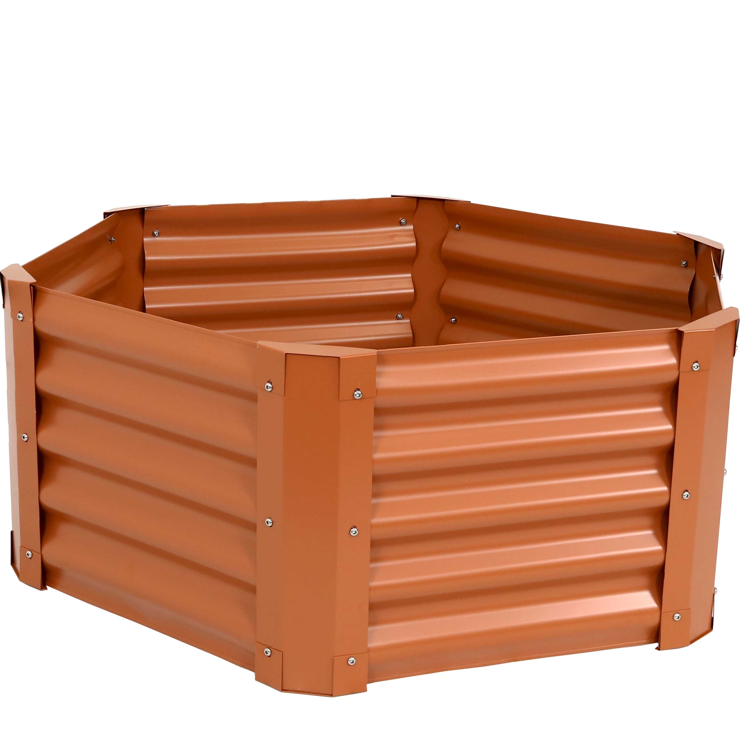 Sunnydaze Powder-Coated Steel Hexagon Raised Garden Bed - Brown - 41 in