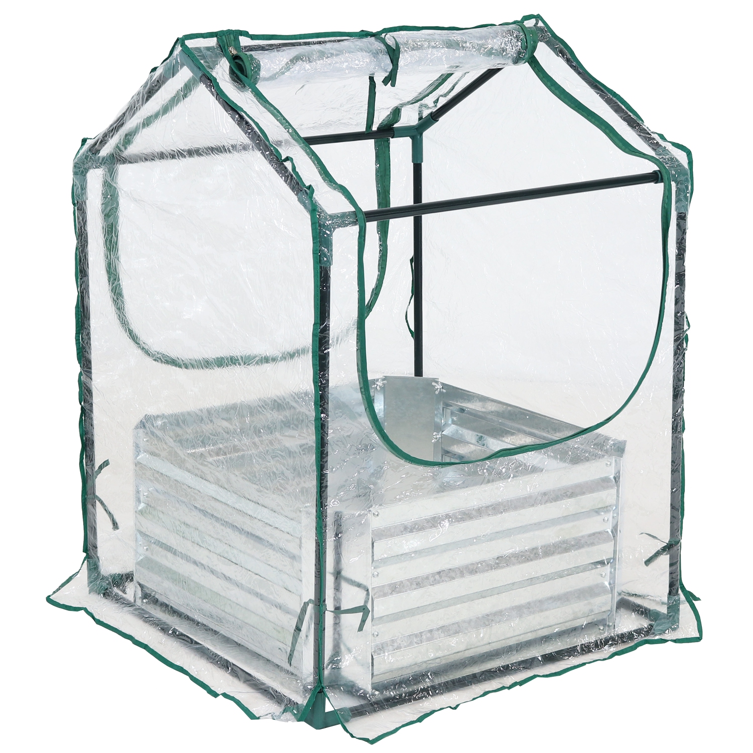 Sunnydaze Galvanized Steel Raised Bed with Greenhouse - Clear - 2 ft x 2 ft