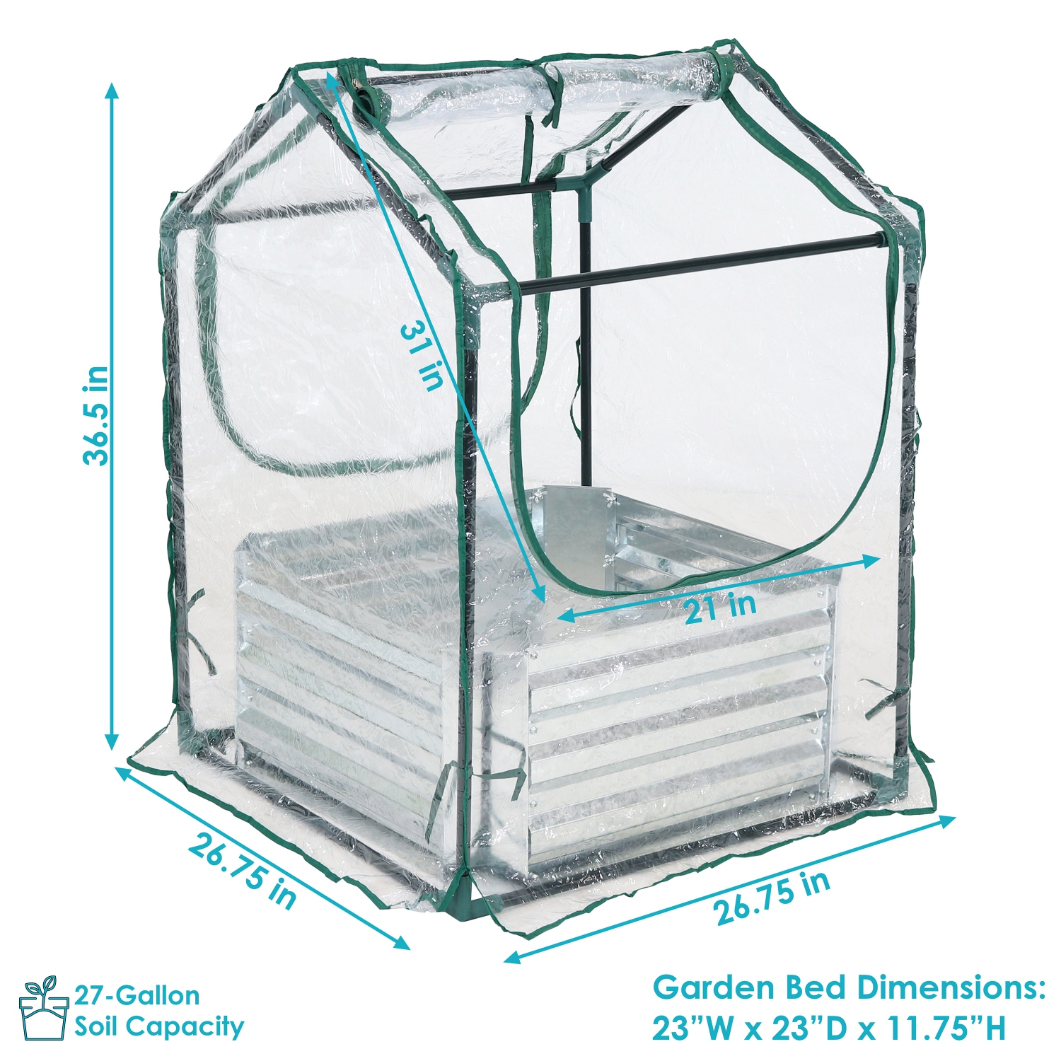 Sunnydaze Galvanized Steel Raised Bed with Greenhouse - Clear - 2 ft x 2 ft