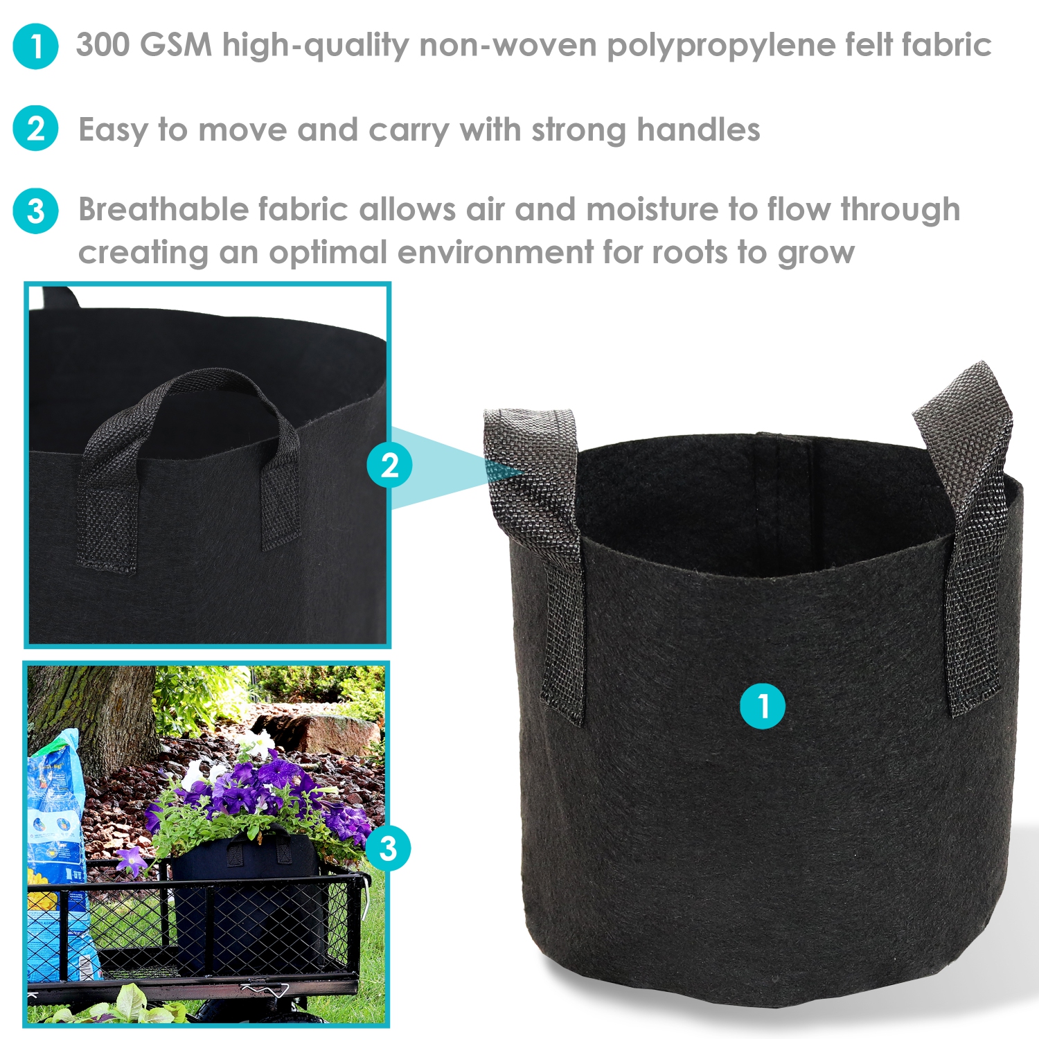 Sunnydaze – Sac de culture en polypropylène non tissé avec poignées, 7 gallons