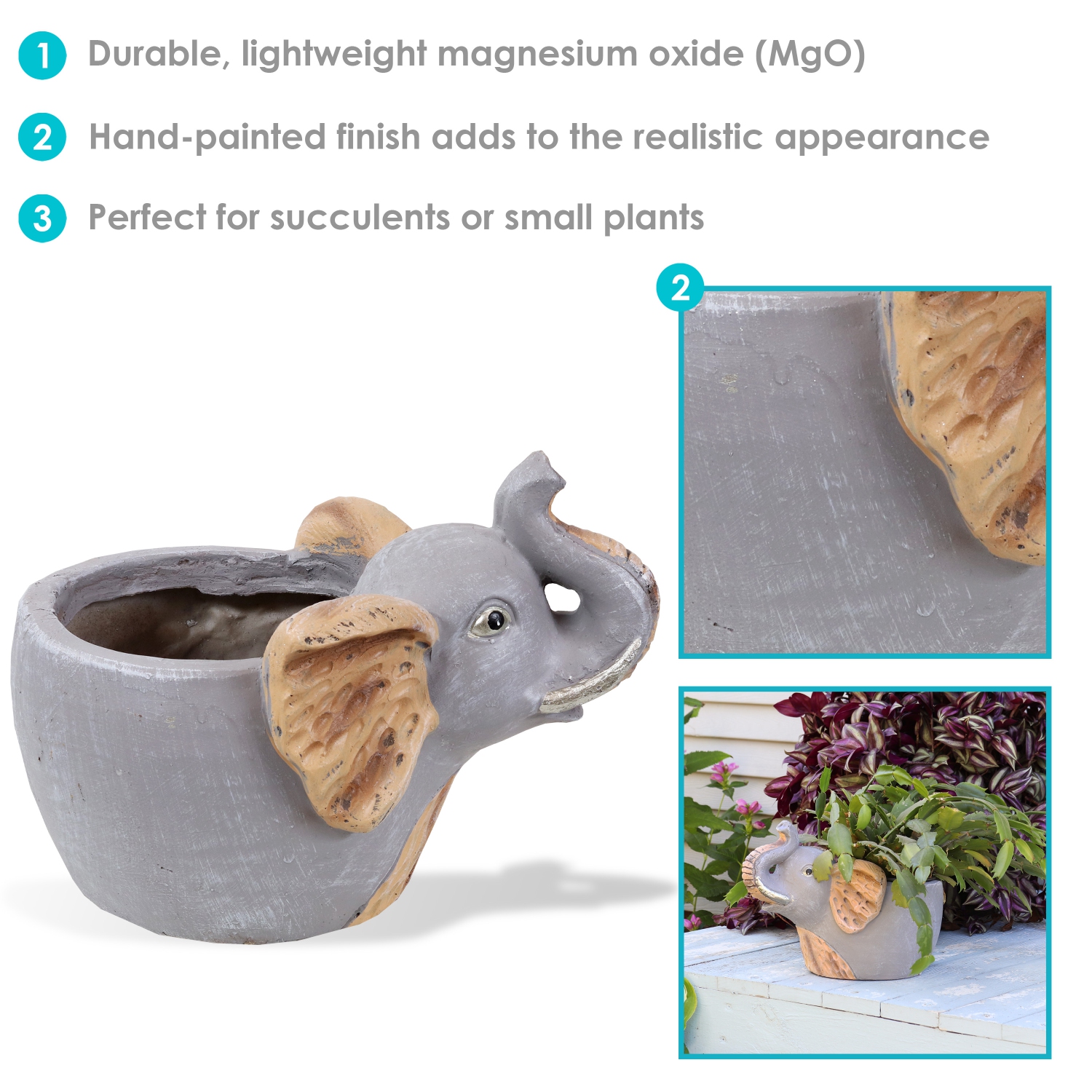 Sunnydaze Magnesium Oxide Elsie the Elephant Indoor Plater Statue - 8.5 in