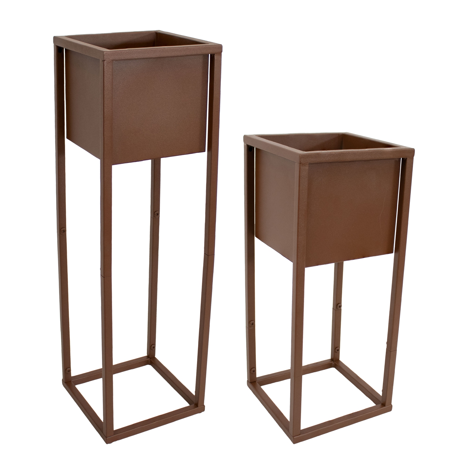 Sunnydaze Modern Simplicity 8.25" Square Planters - 19.75" H and 27" H - Brown
