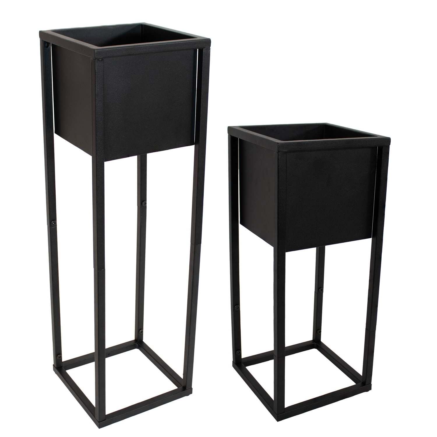 Sunnydaze Modern Simplicity Square Planters - 19.75" H and 27" H - Black