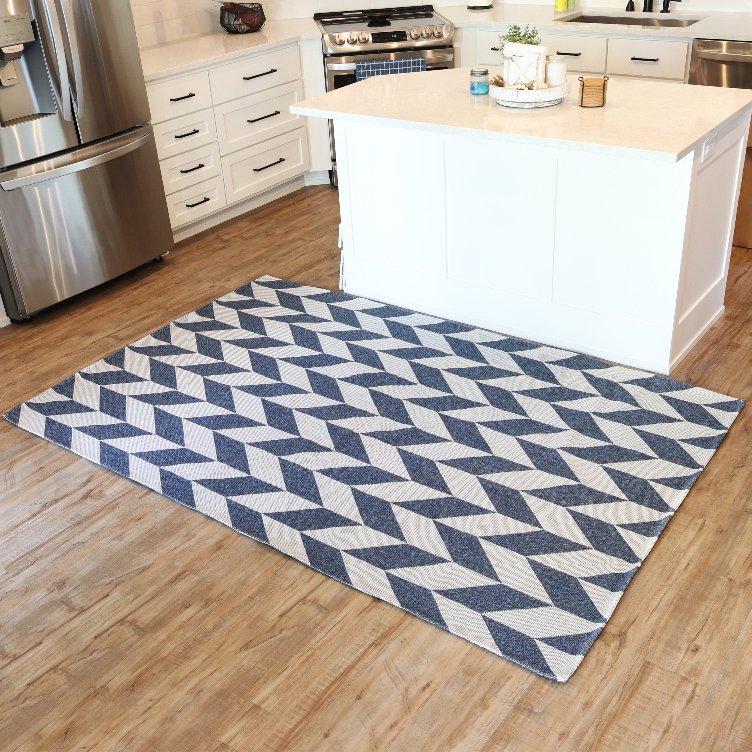 Sunnydaze Geometric Affinity Indoor Area Rug - Steel Blue - 5 ft x 7 ft