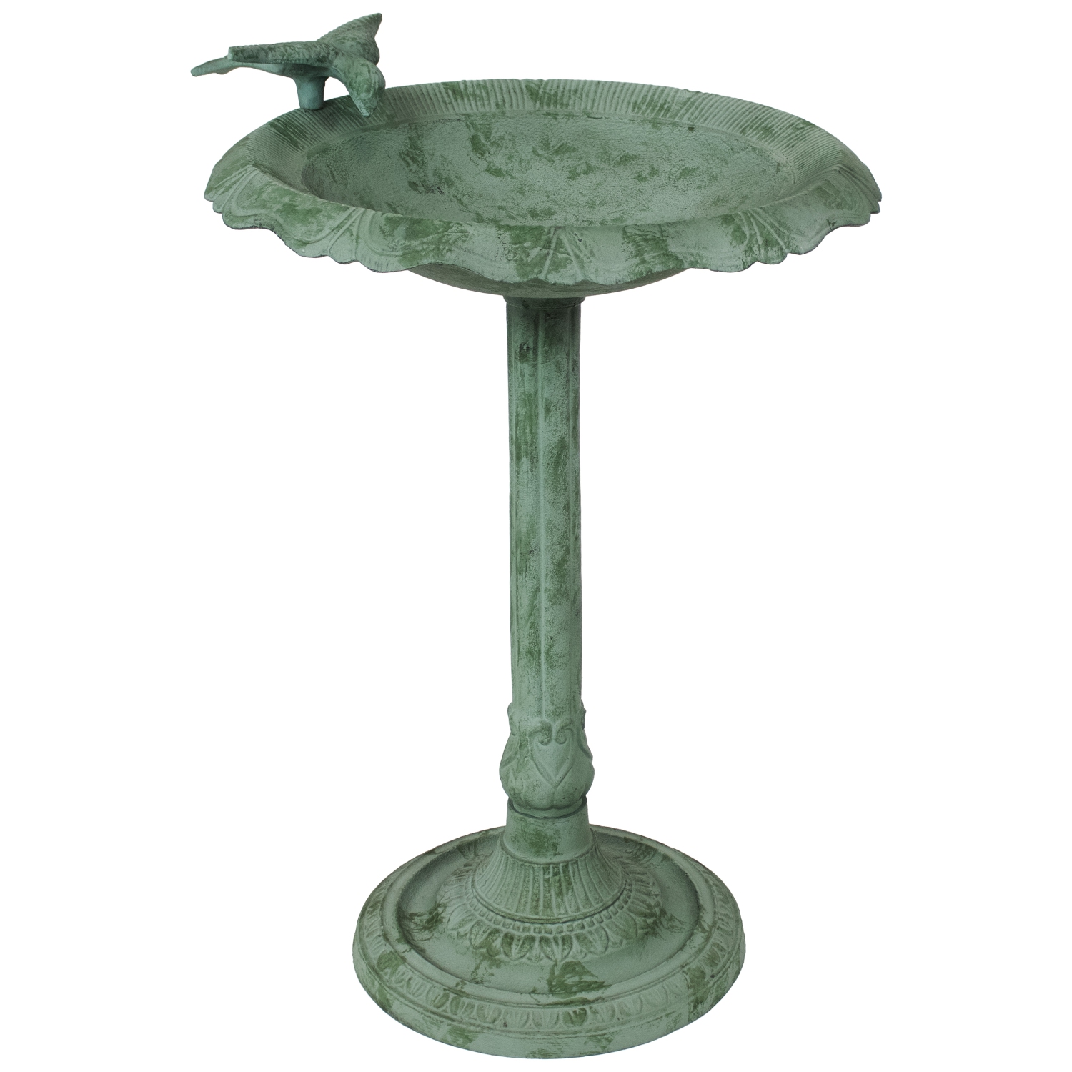 Sunnydaze Garden Visitor Metal Bird Bath - Green Patina - 15 in
