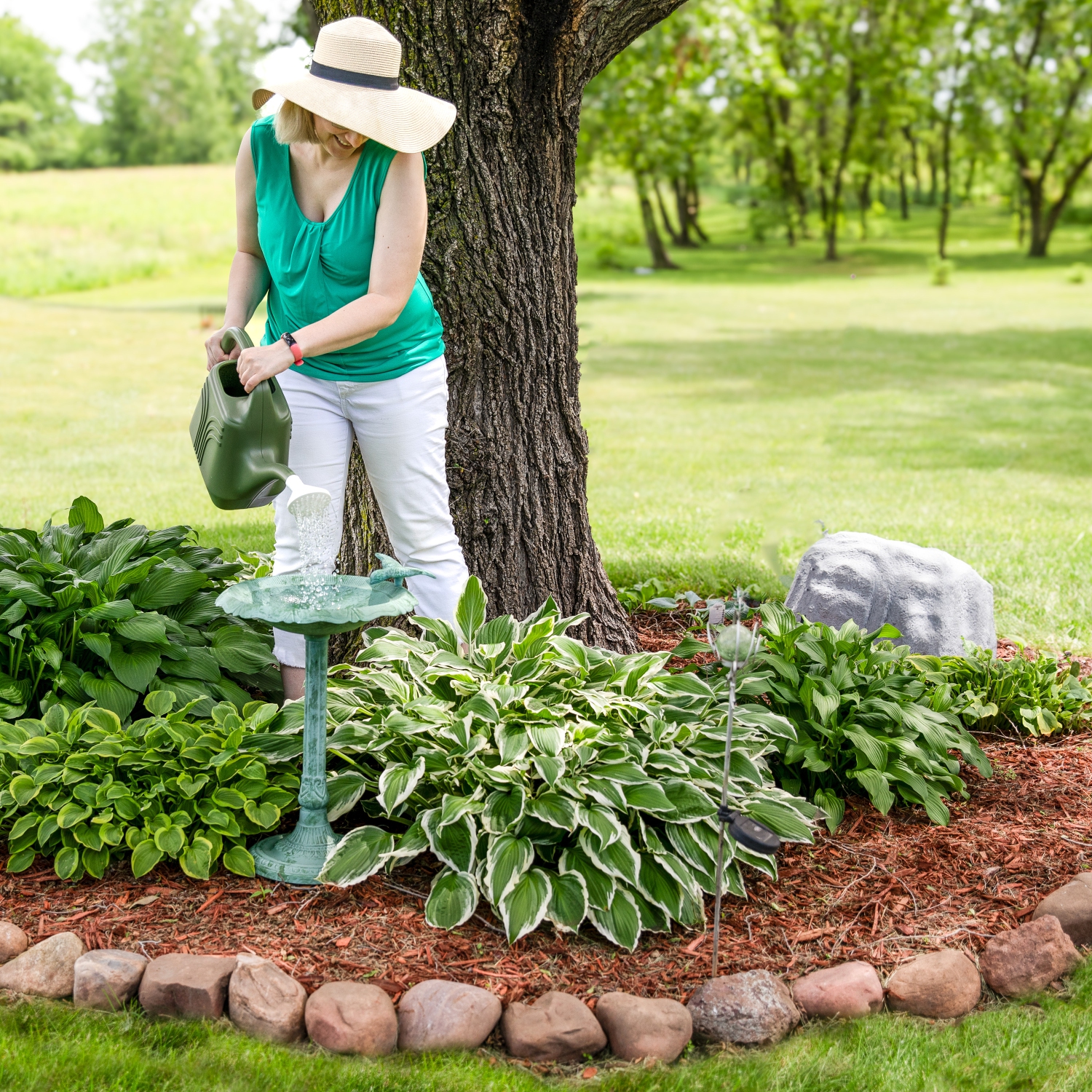Sunnydaze Garden Visitor Metal Bird Bath - Green Patina - 15 in
