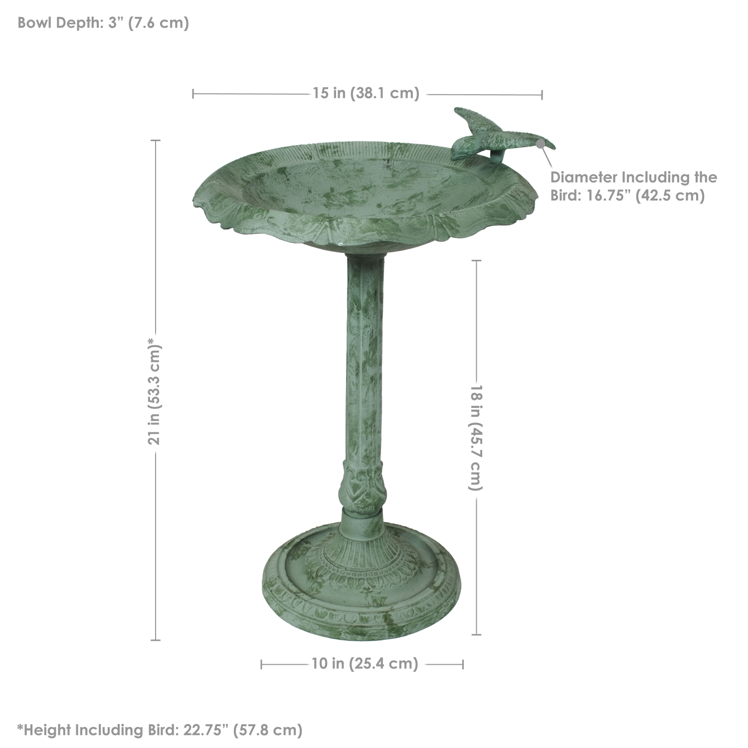 Sunnydaze Garden Visitor Metal Bird Bath - Green Patina - 15 in