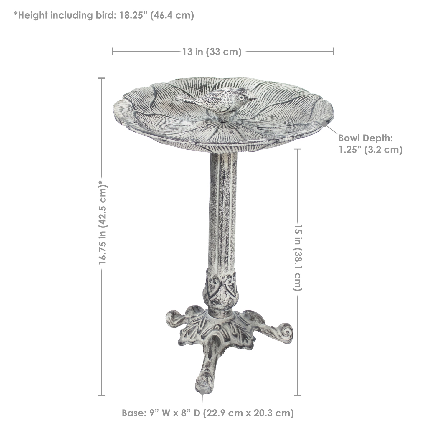 Sunnydaze Bird and Blossom Metal Bird Bath - Antique Gray - 13 in
