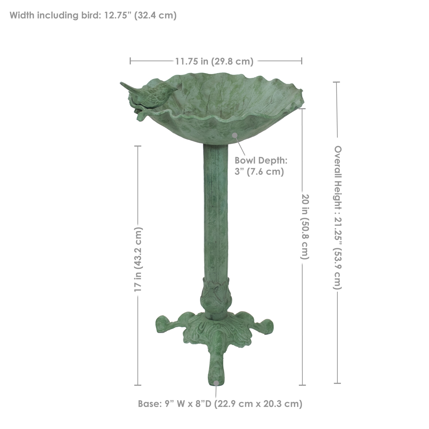 Sunnydaze Autumnal Leaf Metal Bird Bath - Green Patina - 11.75 in