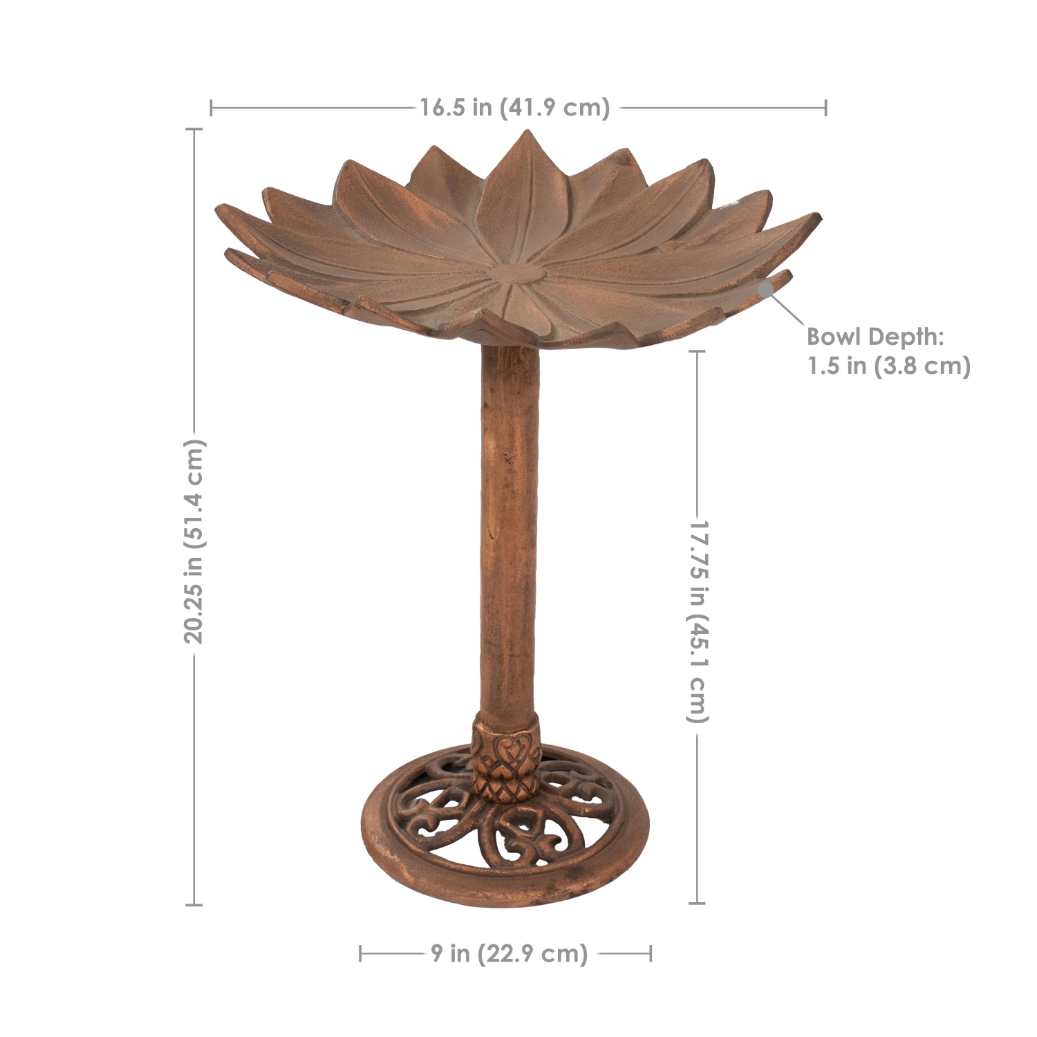 Sunnydaze Garden Lotus Metal Bird Bath - Copper Patina - 16.5 in