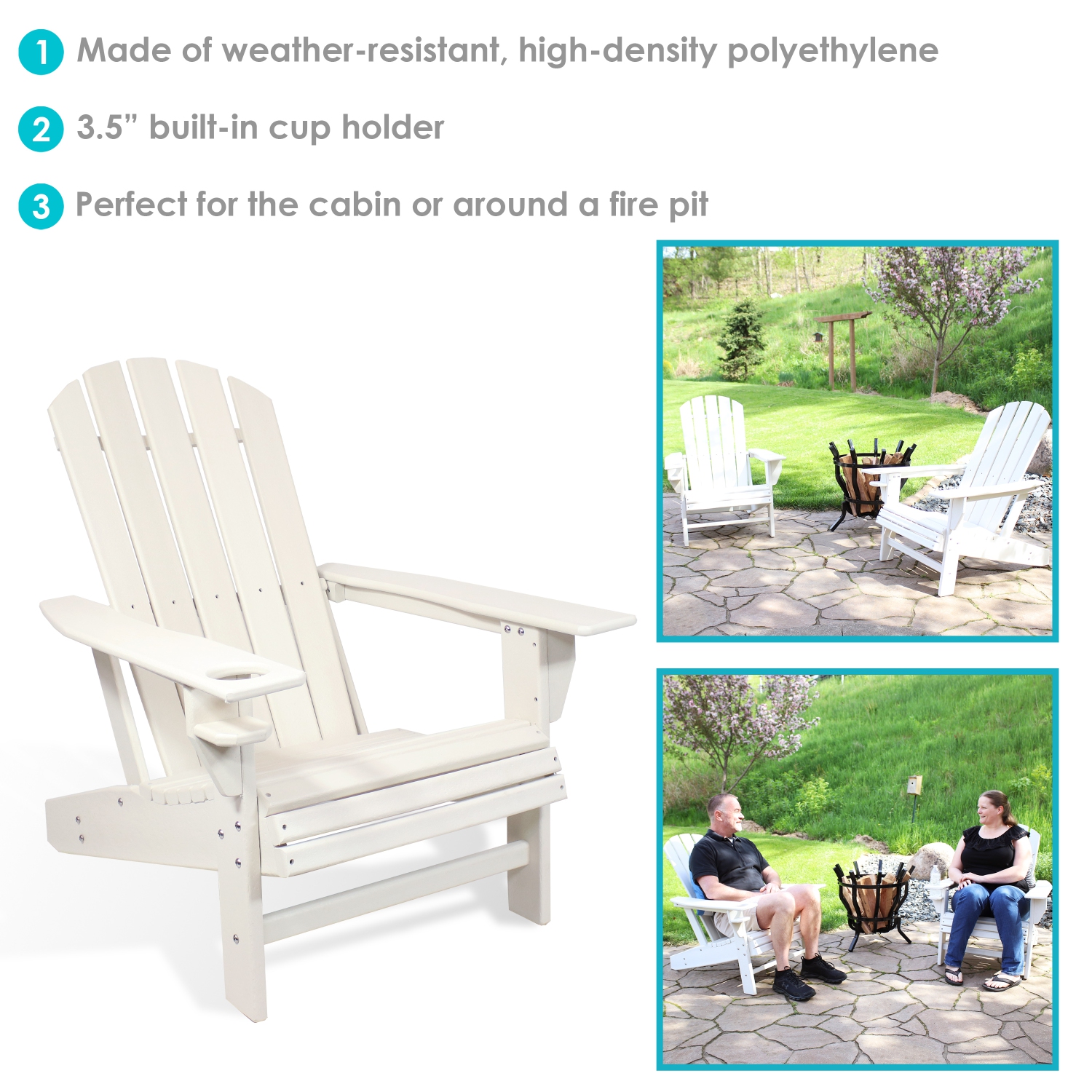 Chaise Adirondack de style lac Sunnydaze avec porte-gobelet - Ensemble de 2