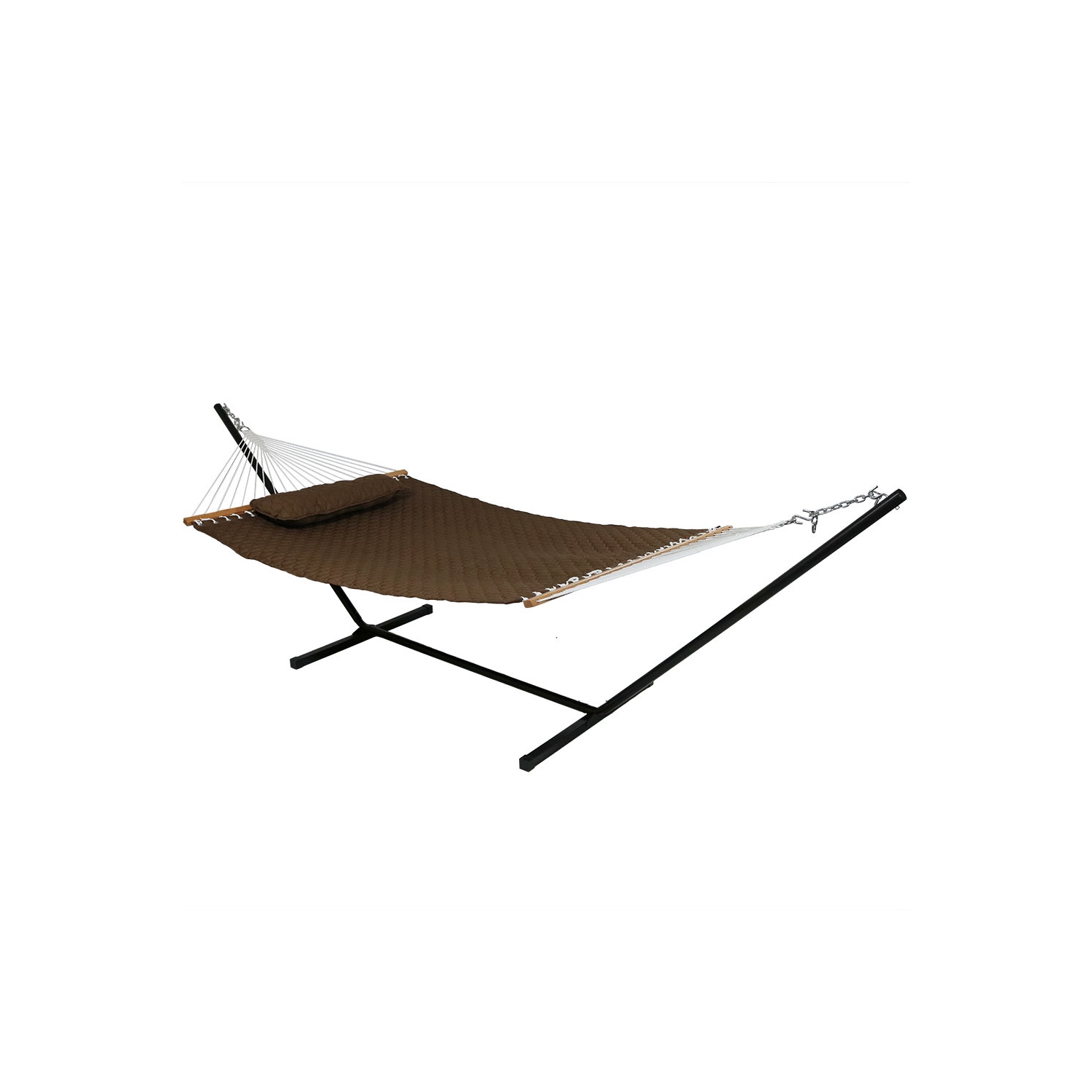 Hamac matelassé en tissu pour 2&nbsp;personnes avec support en acier de Sunnydaze - Brun