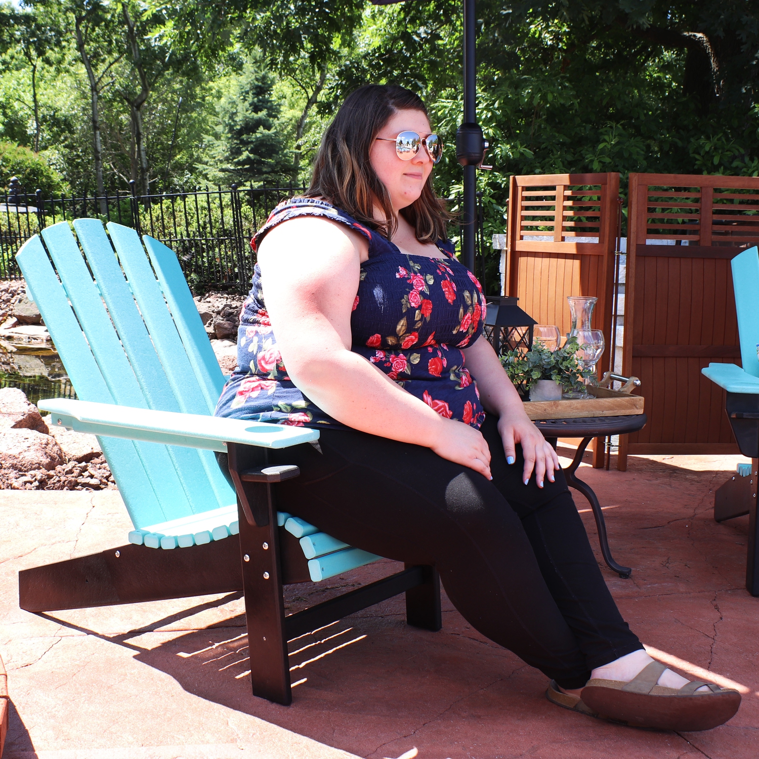 Sunnydaze HDPE Adirondack Chair with Drink Holder - Teal/Black