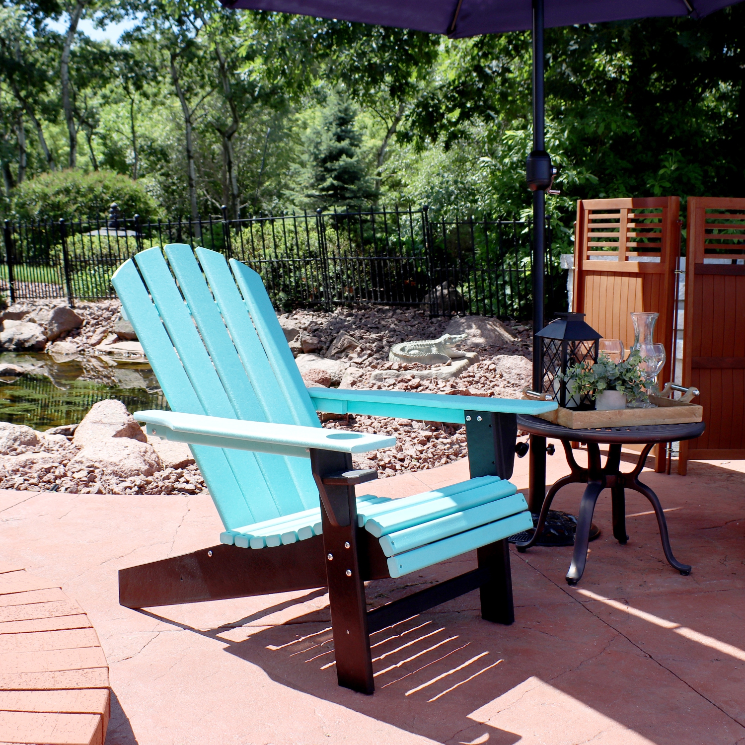 Sunnydaze HDPE Adirondack Chair with Drink Holder - Teal/Black