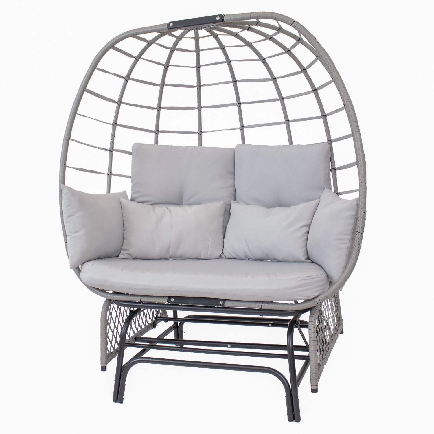 Sunnydaze Polyrattan Double Egg Chair Glider with Cushions and Pillows