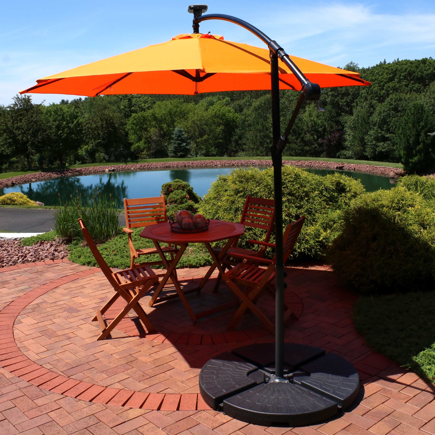 Sunnydaze 9.5 ft Solar Cantilever Offset Patio Umbrella - Tangerine