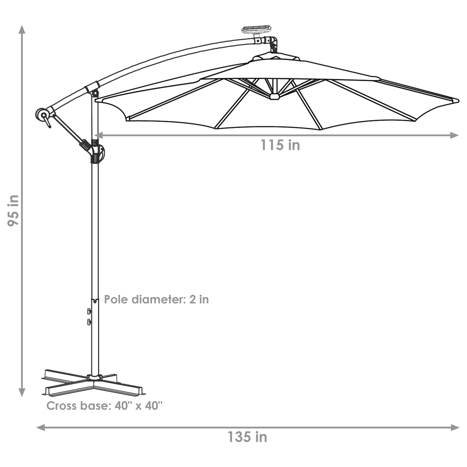 Sunnydaze 9.5 ft Solar Cantilever Offset Patio Umbrella - Tangerine